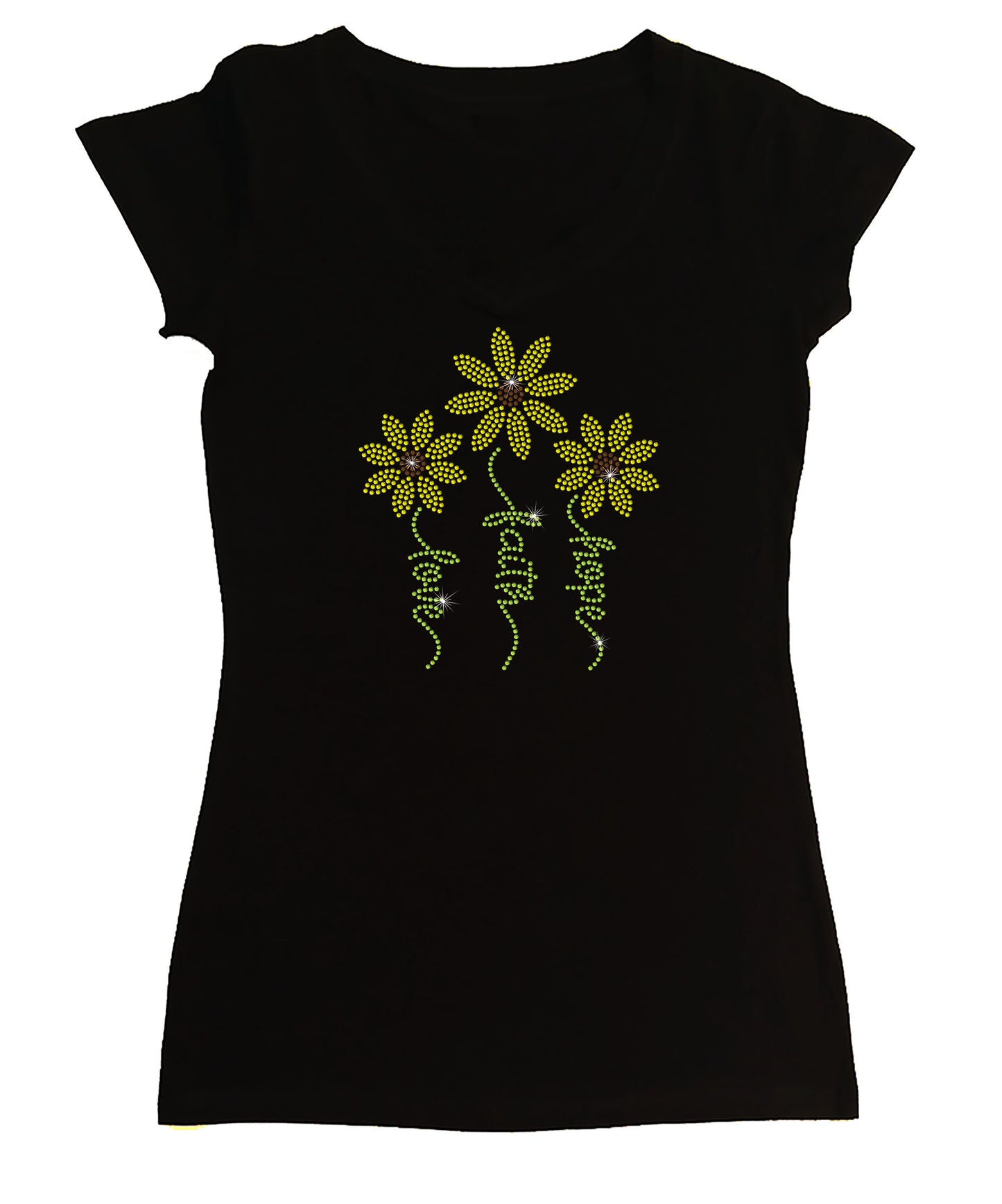 Women's Rhinestone Fitted Tight Snug Shirt Love, Faith, Hope Daisies Flowers - Daisy Shirt