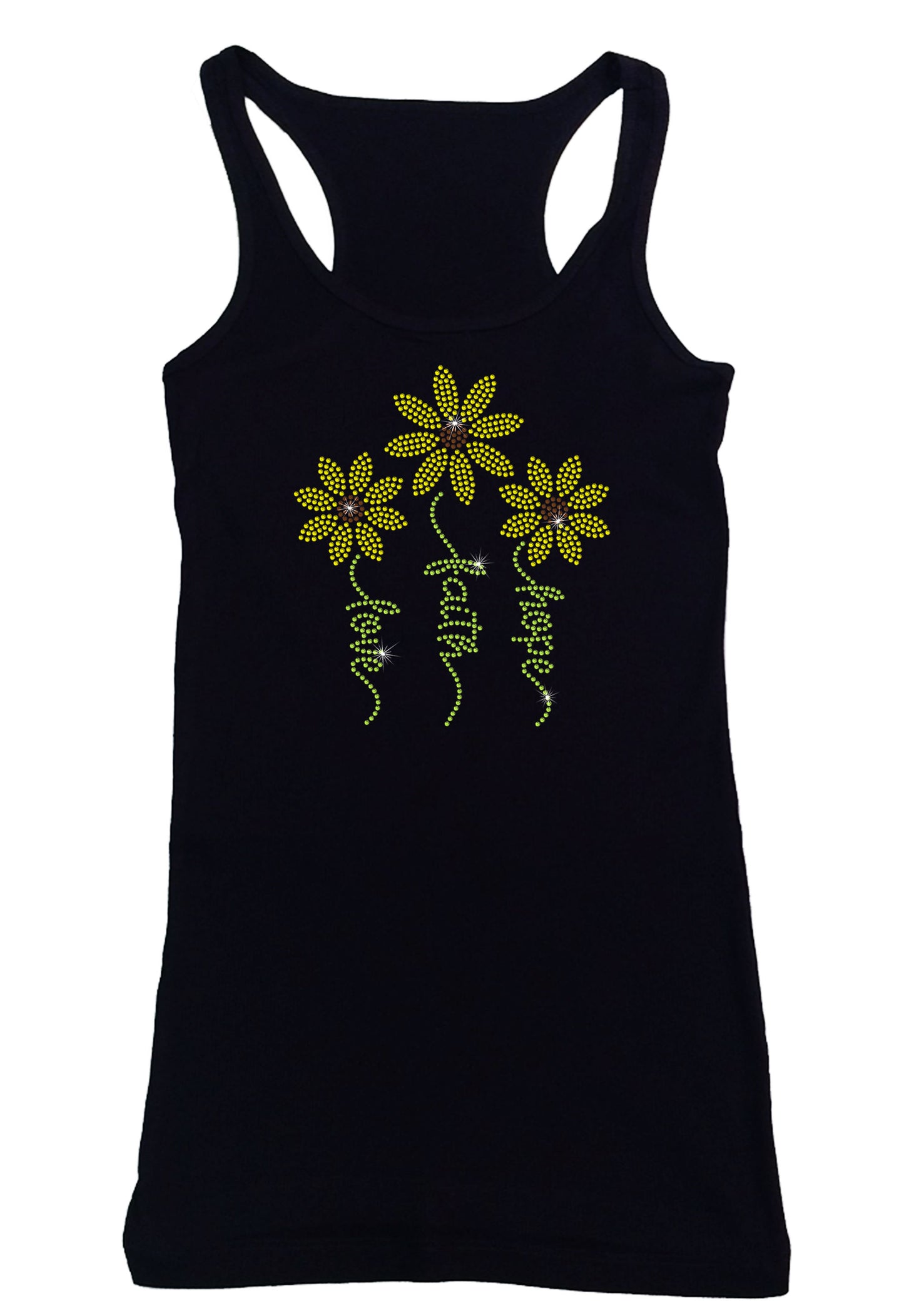 Women's Rhinestone Fitted Tight Snug Shirt Love, Faith, Hope Daisies Flowers - Daisy Shirt
