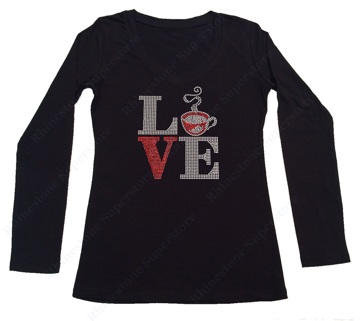 Womens T-shirt with Love Coffee in Spangles