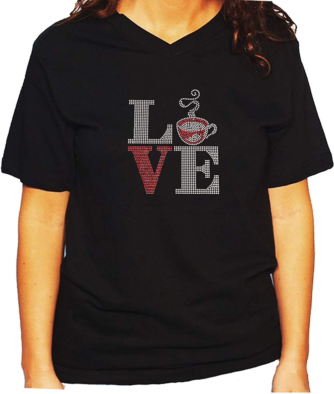 Women's / Unisex T-Shirt with Love Coffee in Spangles