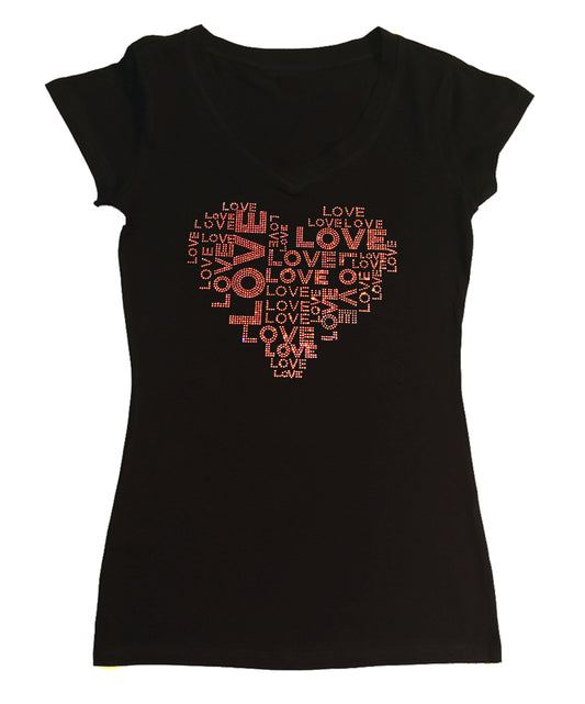 Womens T-shirt with Love Collage in Pink AB