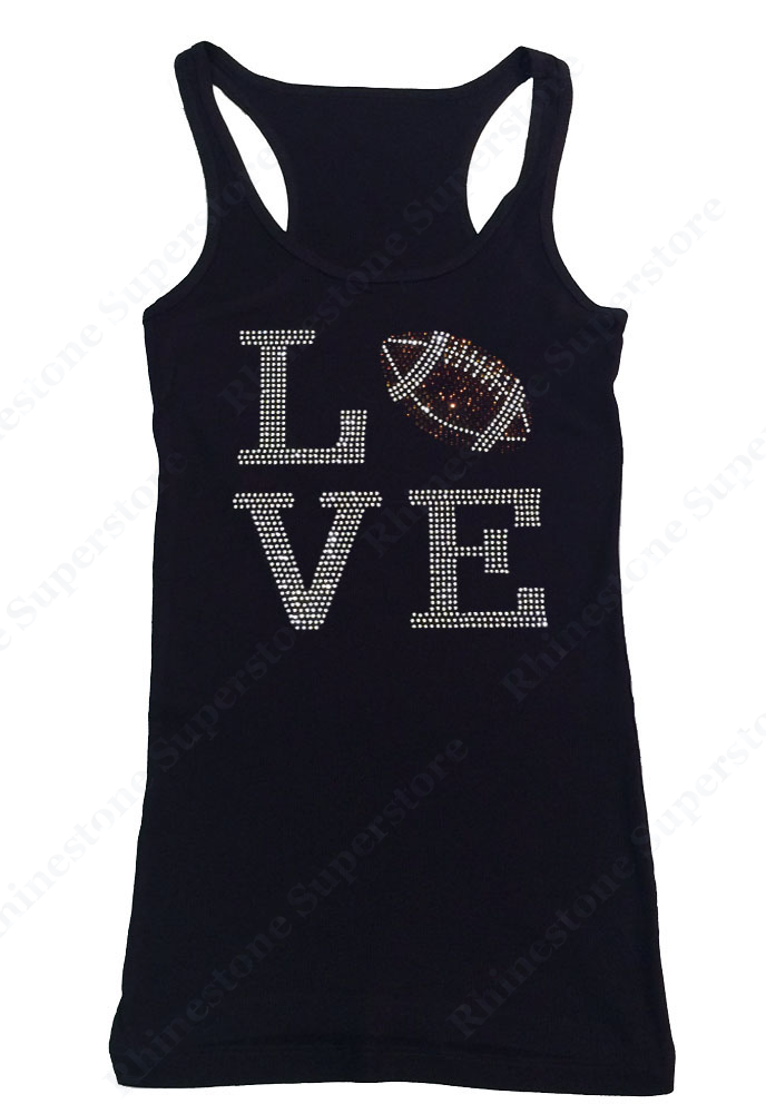 Womens T-shirt with Love Football in Rhinestones