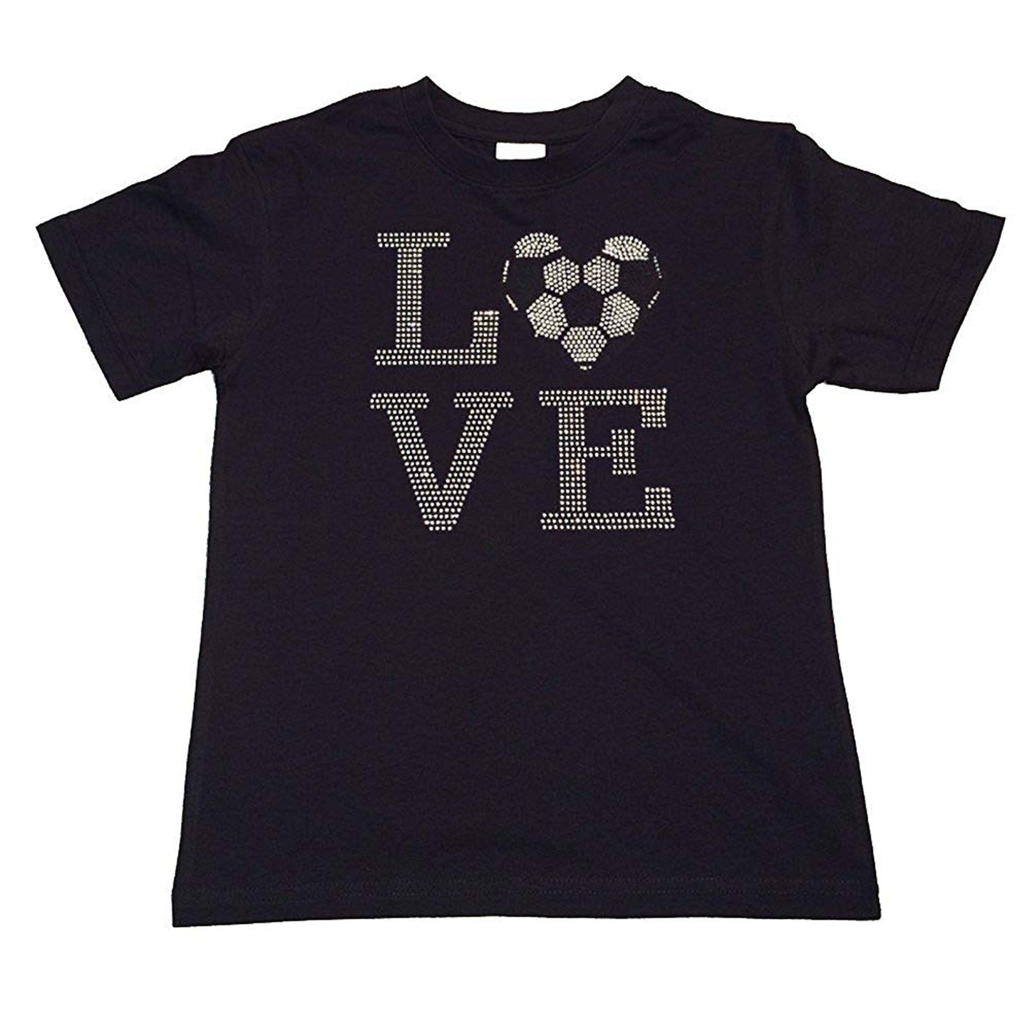 Girls Rhinestone T-Shirt " Love Soccer Heart " Size 3 to 14 Available