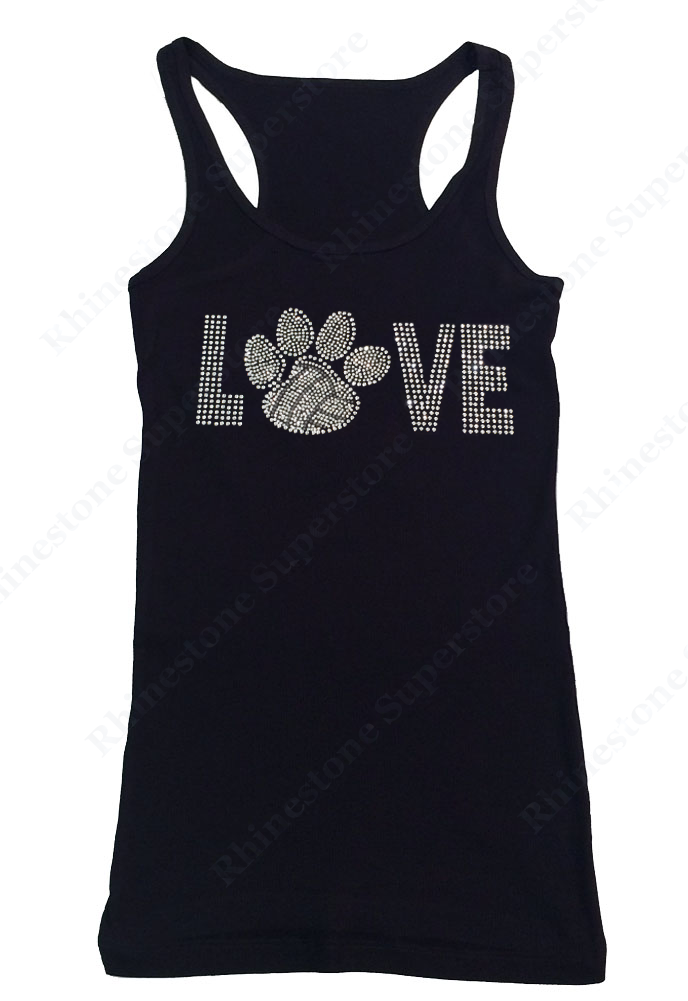Womens T-shirt with Love Volleyball Paw in Rhinestones
