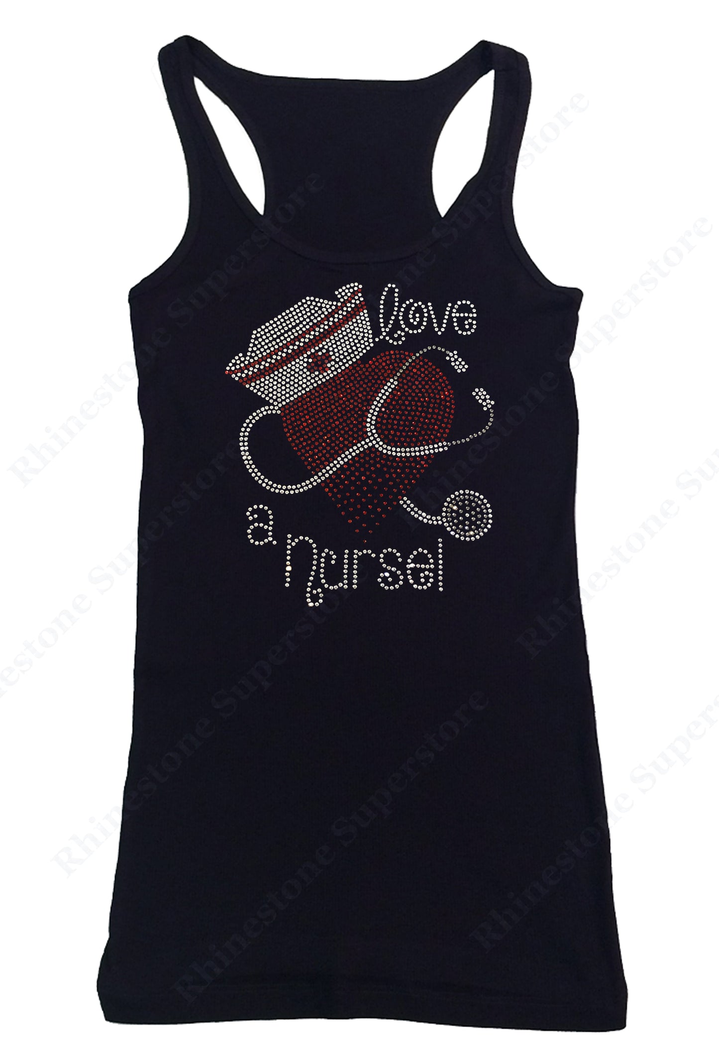 Womens T-shirt with Love a Nurse in Rhinestones