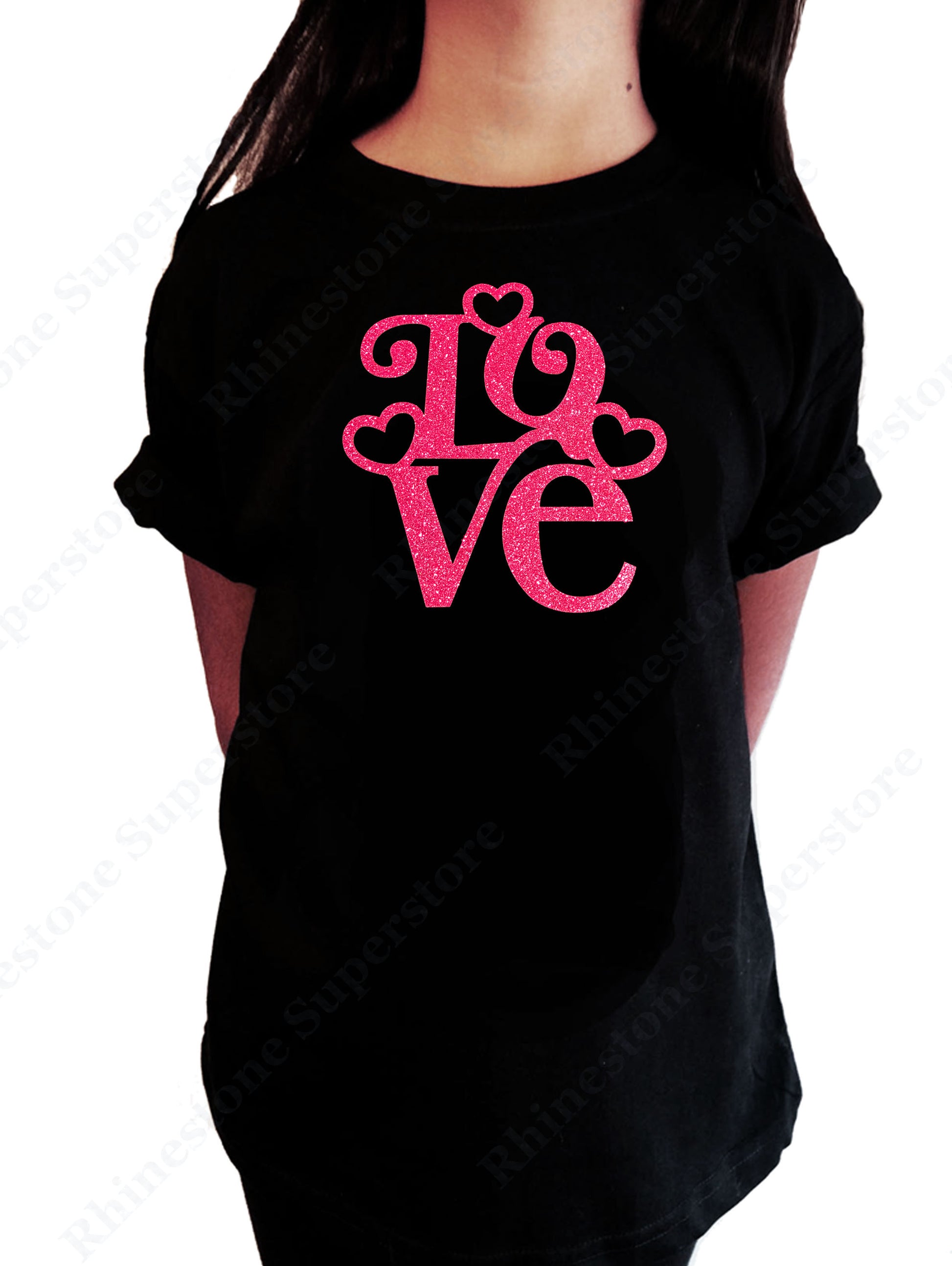 Love with Hearts in Pink Glitters girls