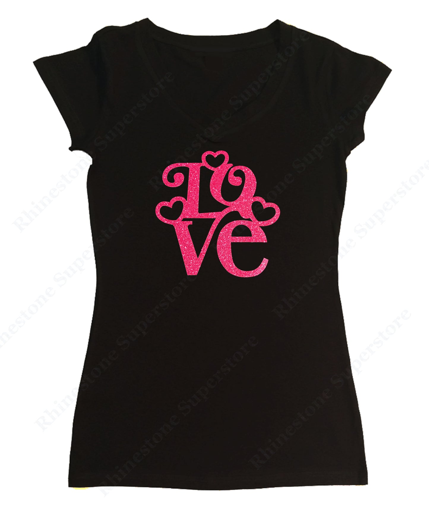 Love with Hearts in Pink Glitters