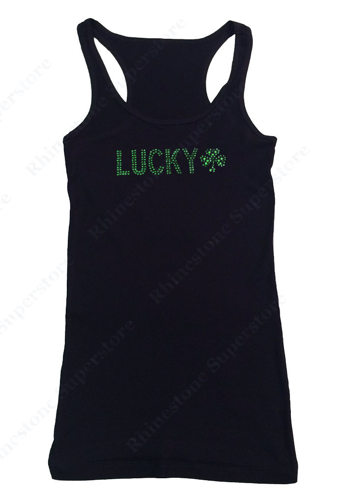 Womens T-shirt with Lucky Clover in Rhinestones