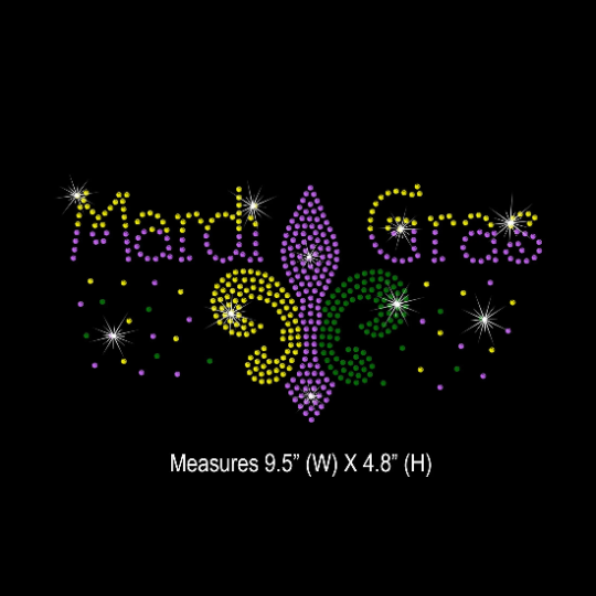 Rhinestone Transfer " Mardi Gras with Fluer de Lis Scattered " DIY, Heat Transfer, Iron-on