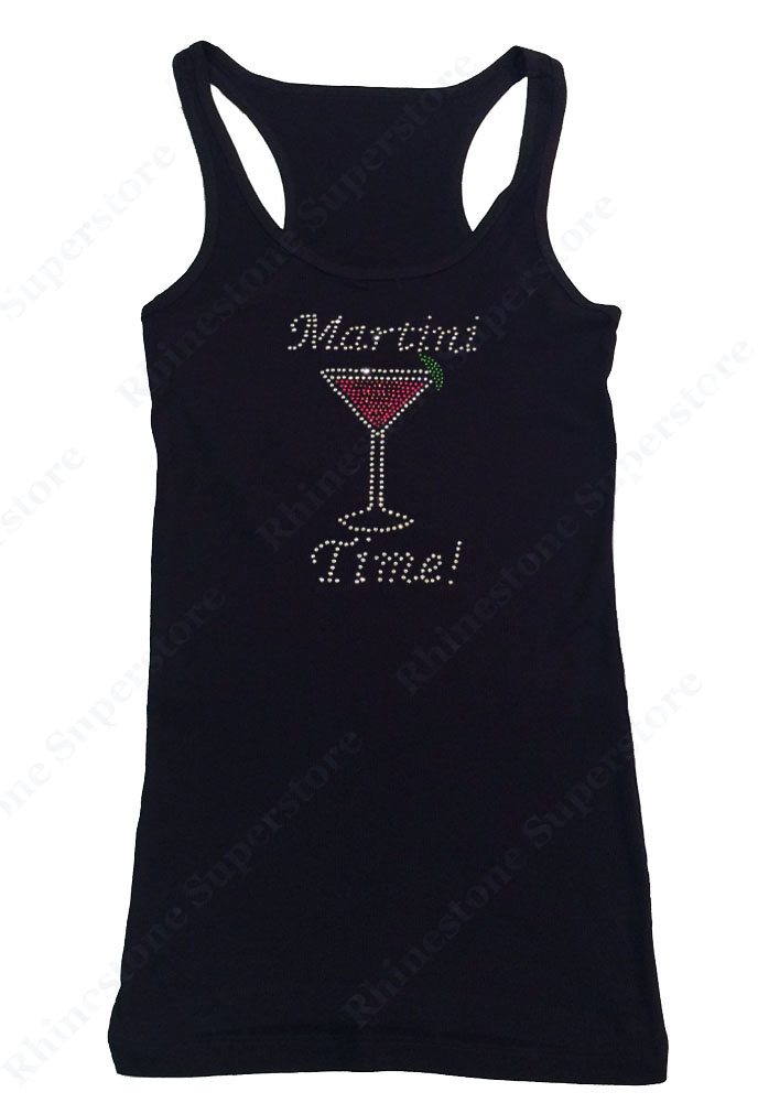 Womens T-shirt with Martini Time in Rhinestones