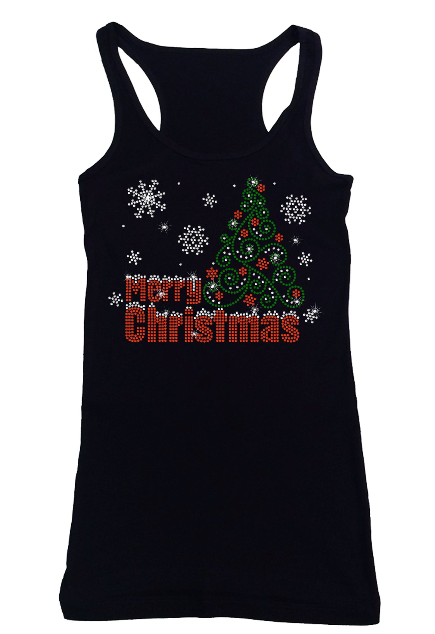 Women's Rhinestone Fitted Tight Snug Shirt Merry Christmas Snowcapped - Christmas Shirt