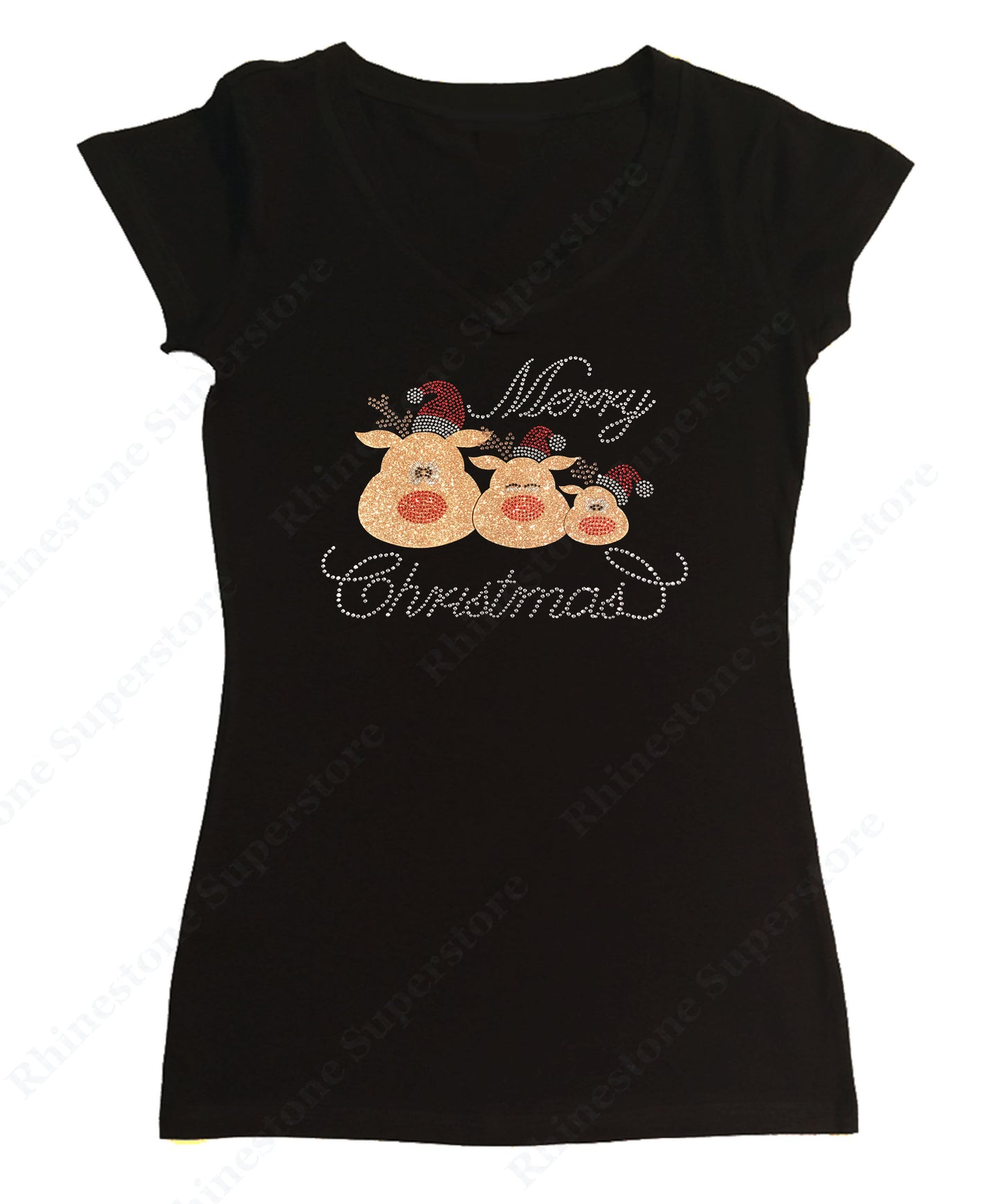 Merry Christmas 3 Reindeer cap sleeve