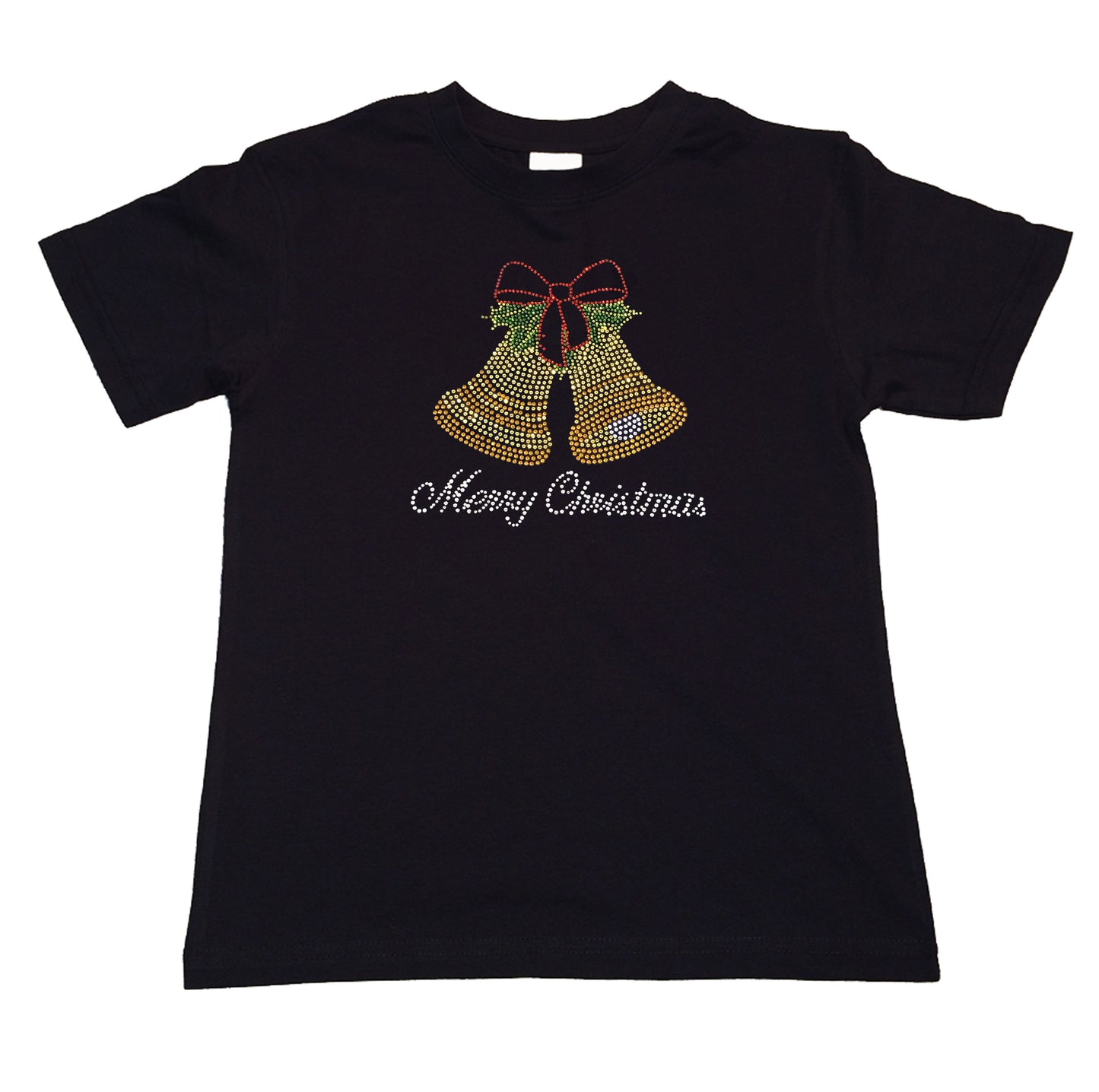 Girls Rhinestone T-Shirt " Merry Christmas Bells in Rhinestones " Kids Size 3 to 14 Available