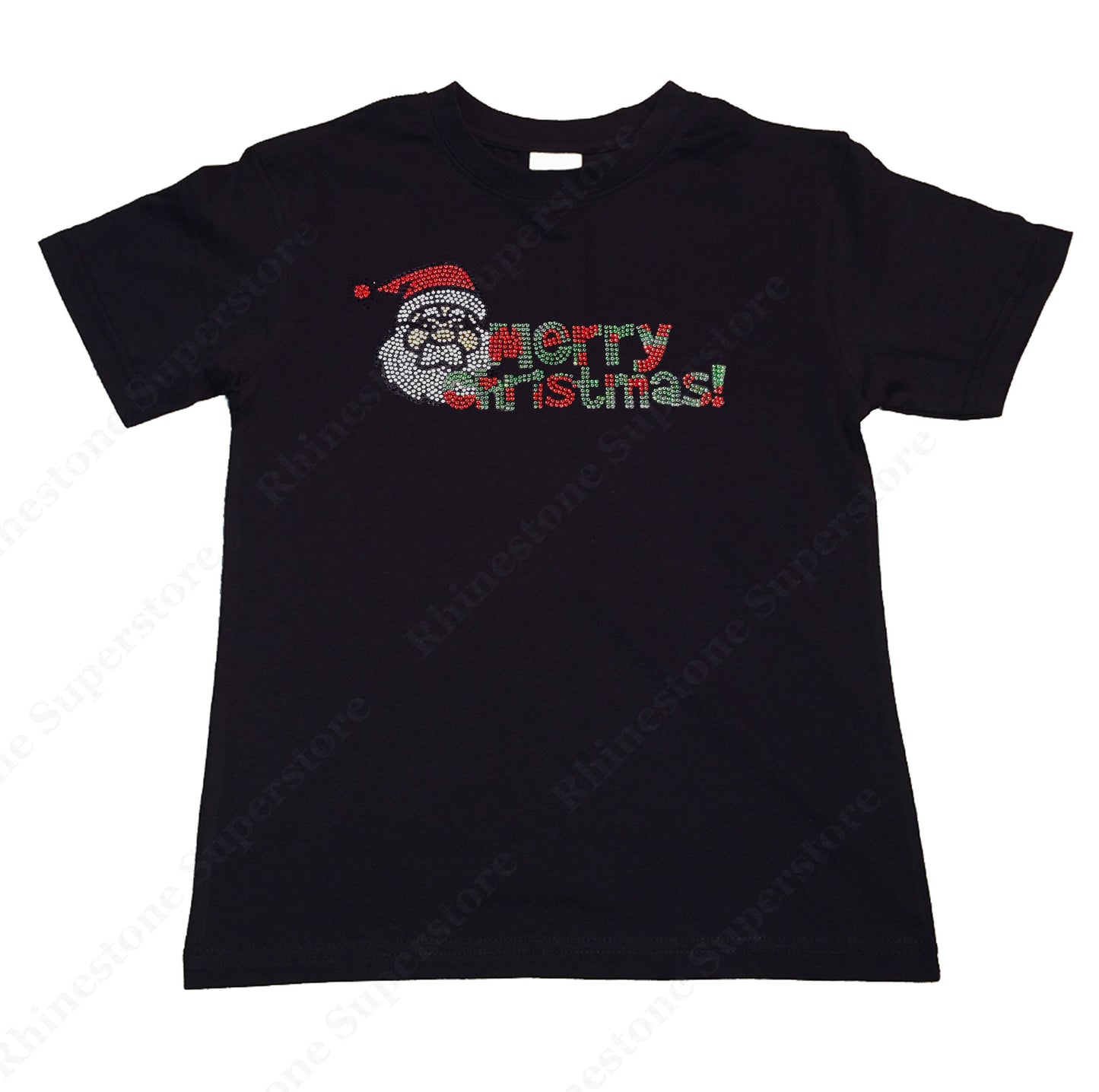 Girls Rhinestone T-Shirt " Merry Christmas Santa in Rhinestones " Kids Size 3 to 14 Available