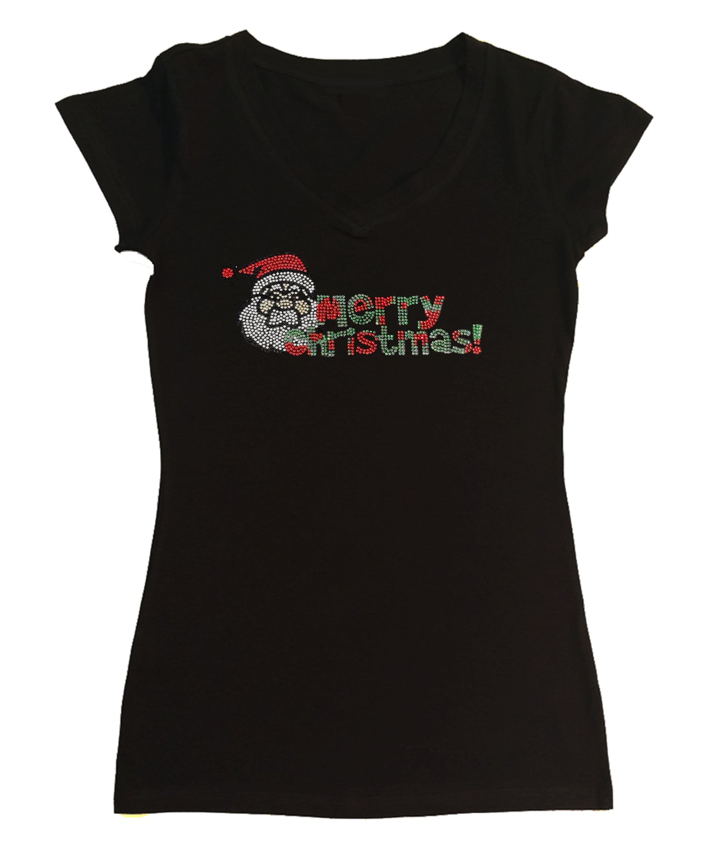 Merry Christmas Santa in Rhinestones cap sleeve