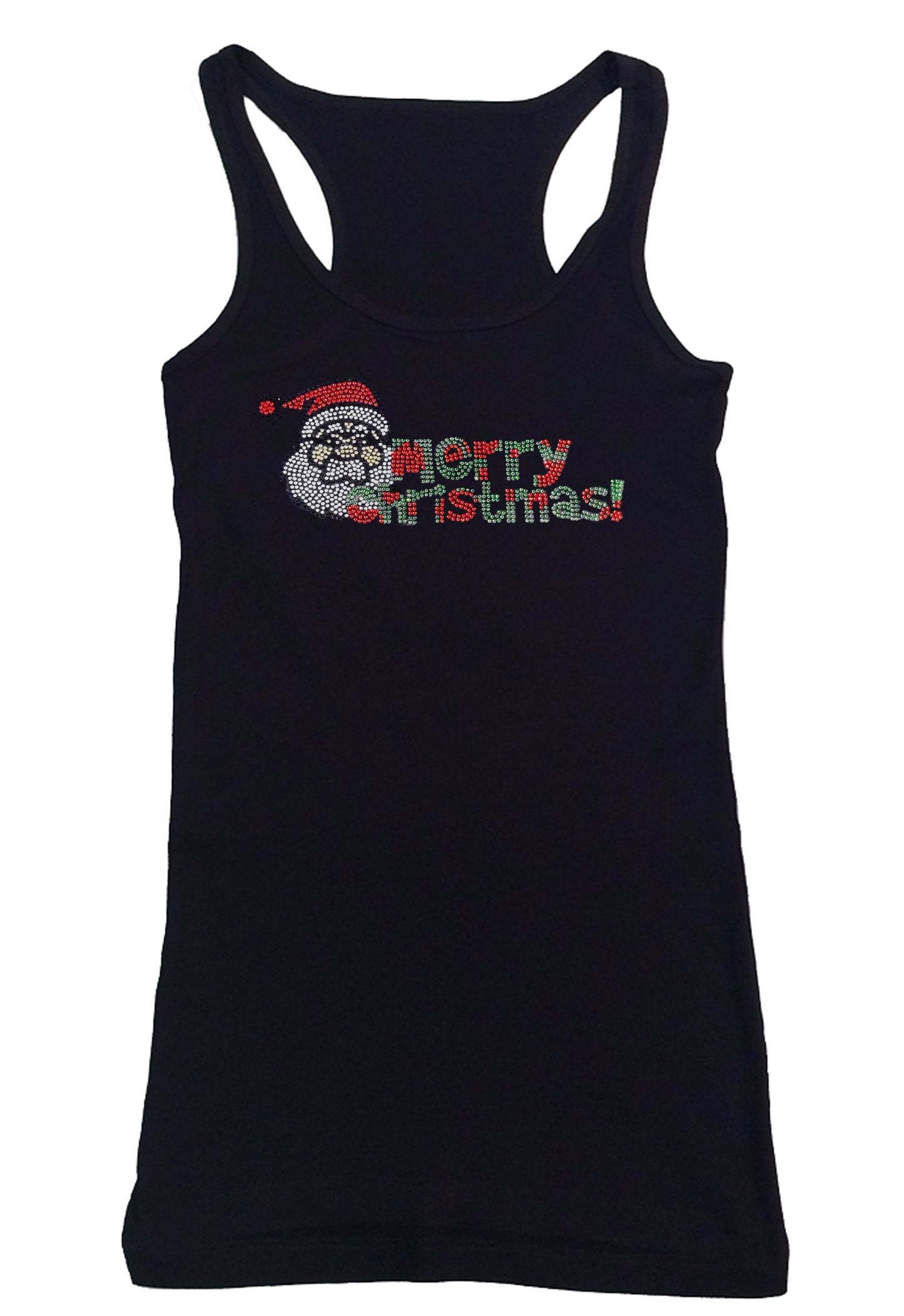 Womens T-shirt with Merry Christmas Santa in Rhinestones