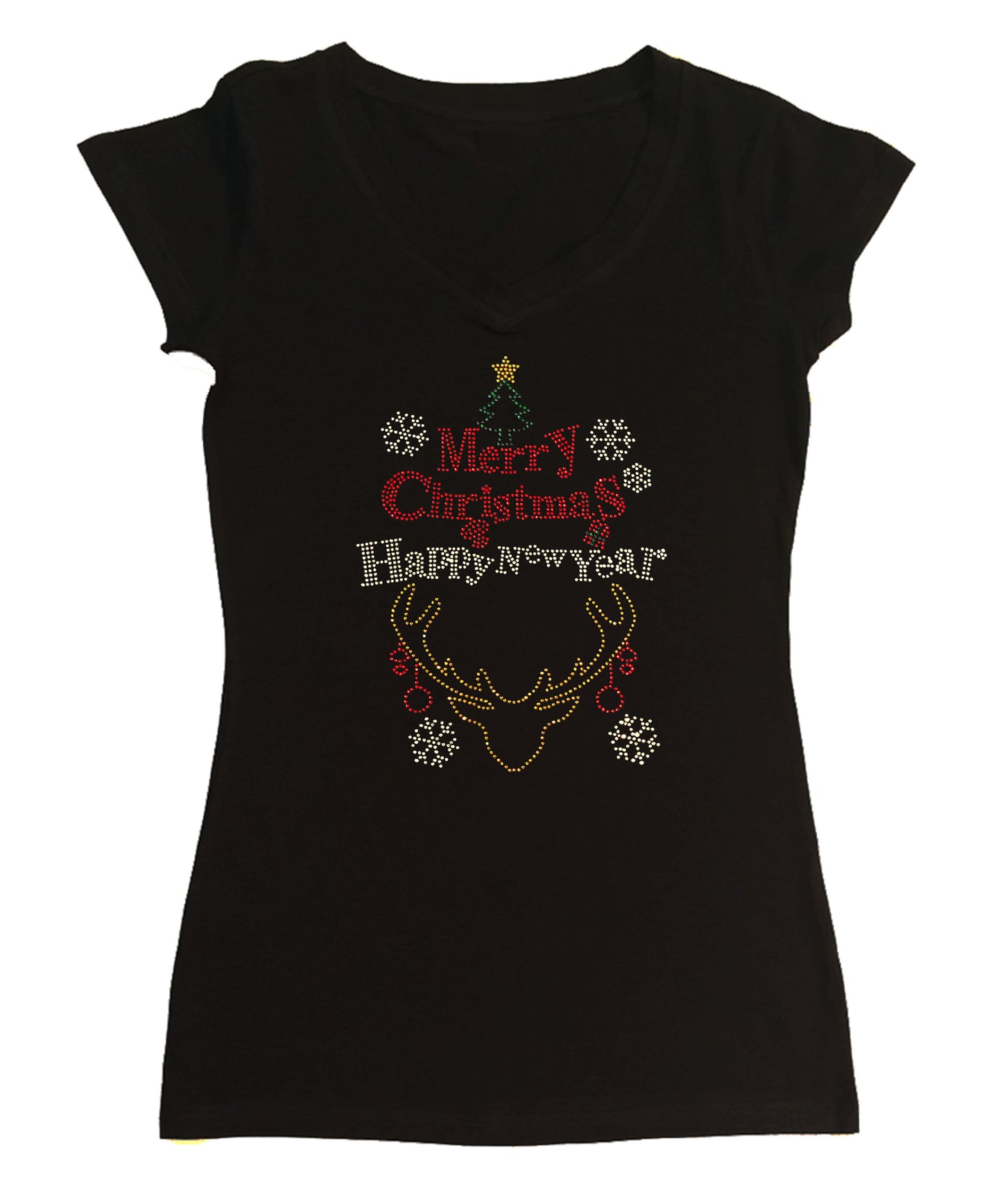 Merry Christmas and Happy New Year in Rhinestones