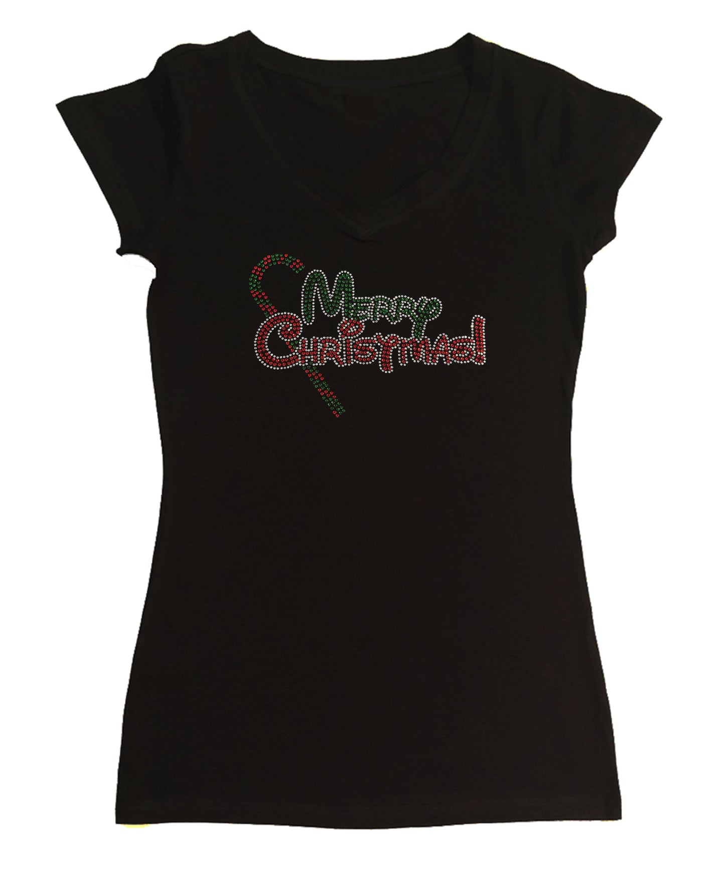 Merry Christmas with Candy Cane in Rhinestones