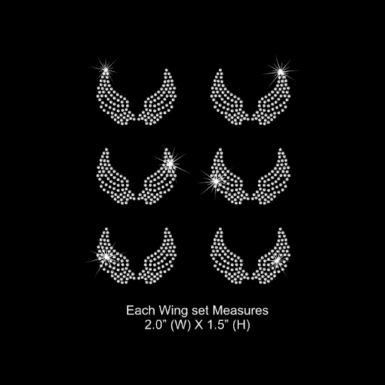Rhinestone Transfer " Mini Wings " 6 piece sheet, 2.0" X 1.5" Hotfix, Iron On, DIY, Bling
