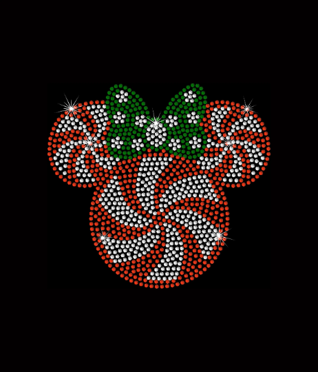 Rhinestone Transfer " Minnie Peppermint Swirl " Hotfix , Iron On, Bling, Trendy, DIY