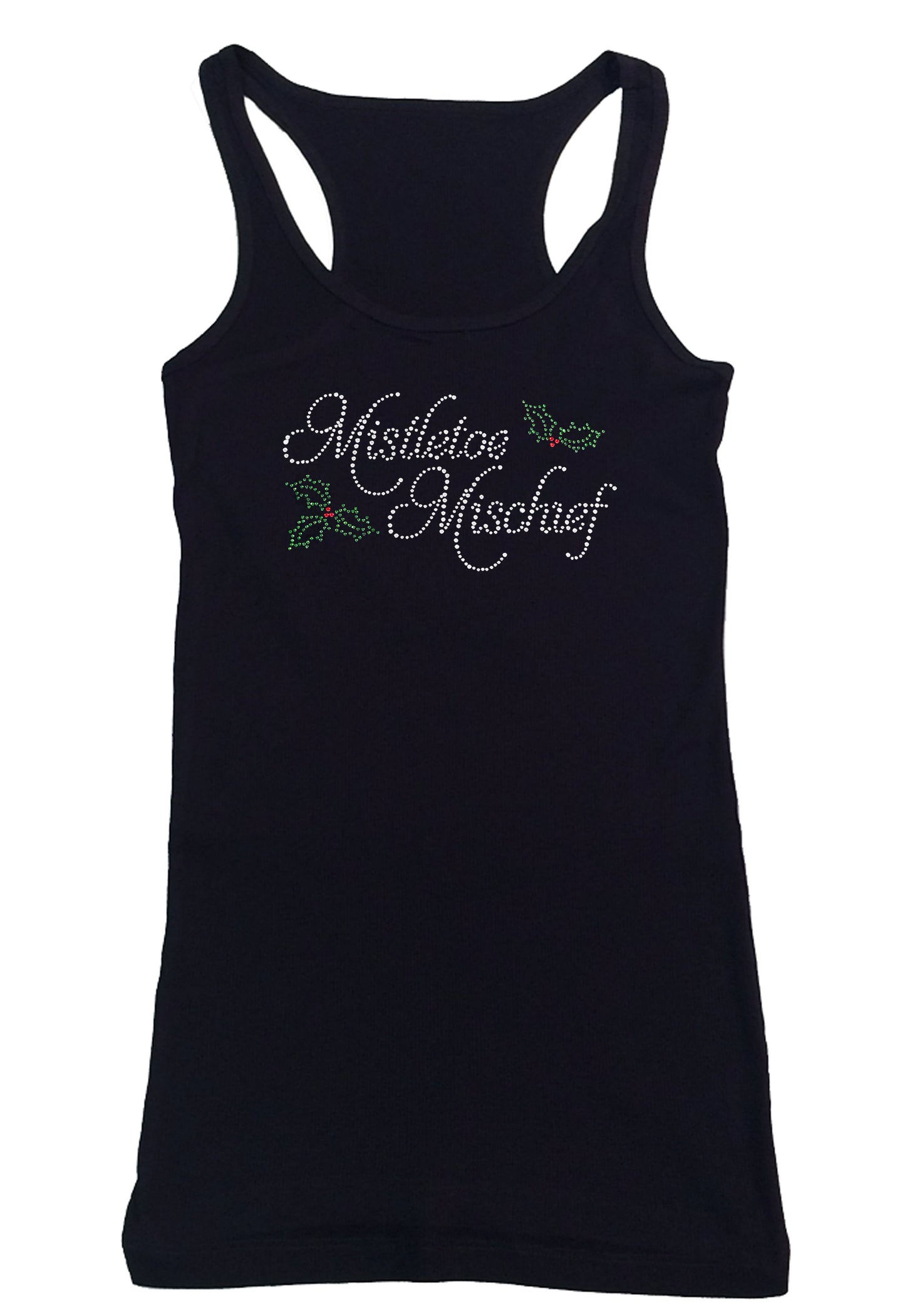 Womens T-shirt with Mistletoe Mischief Christmas in Rhinestones