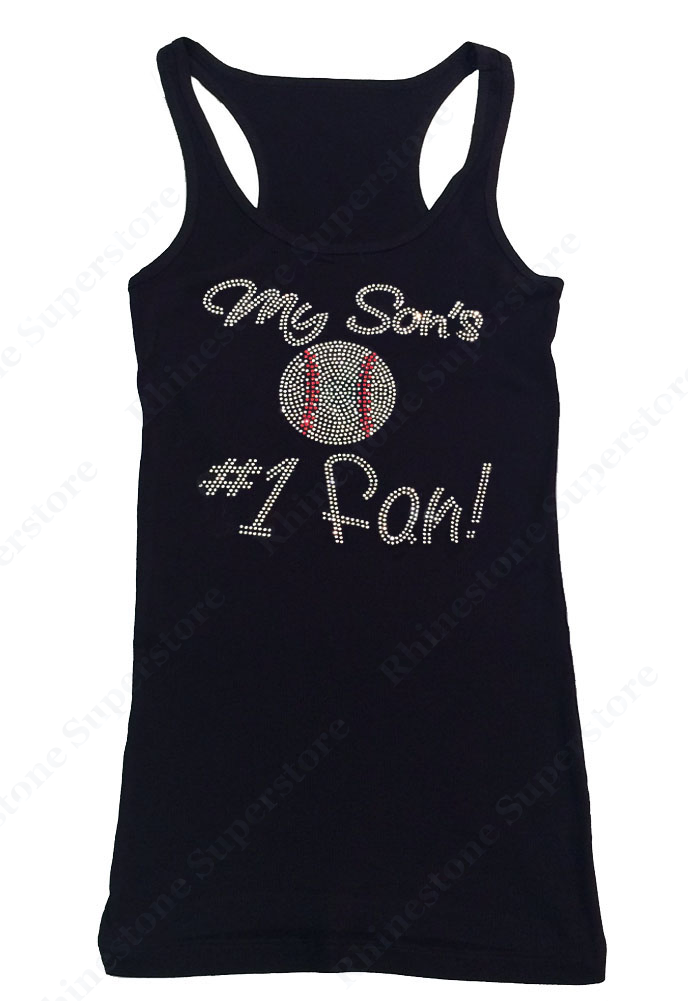 Womens T-shirt with My Son's #1 Fan Baseball! in Rhinestones
