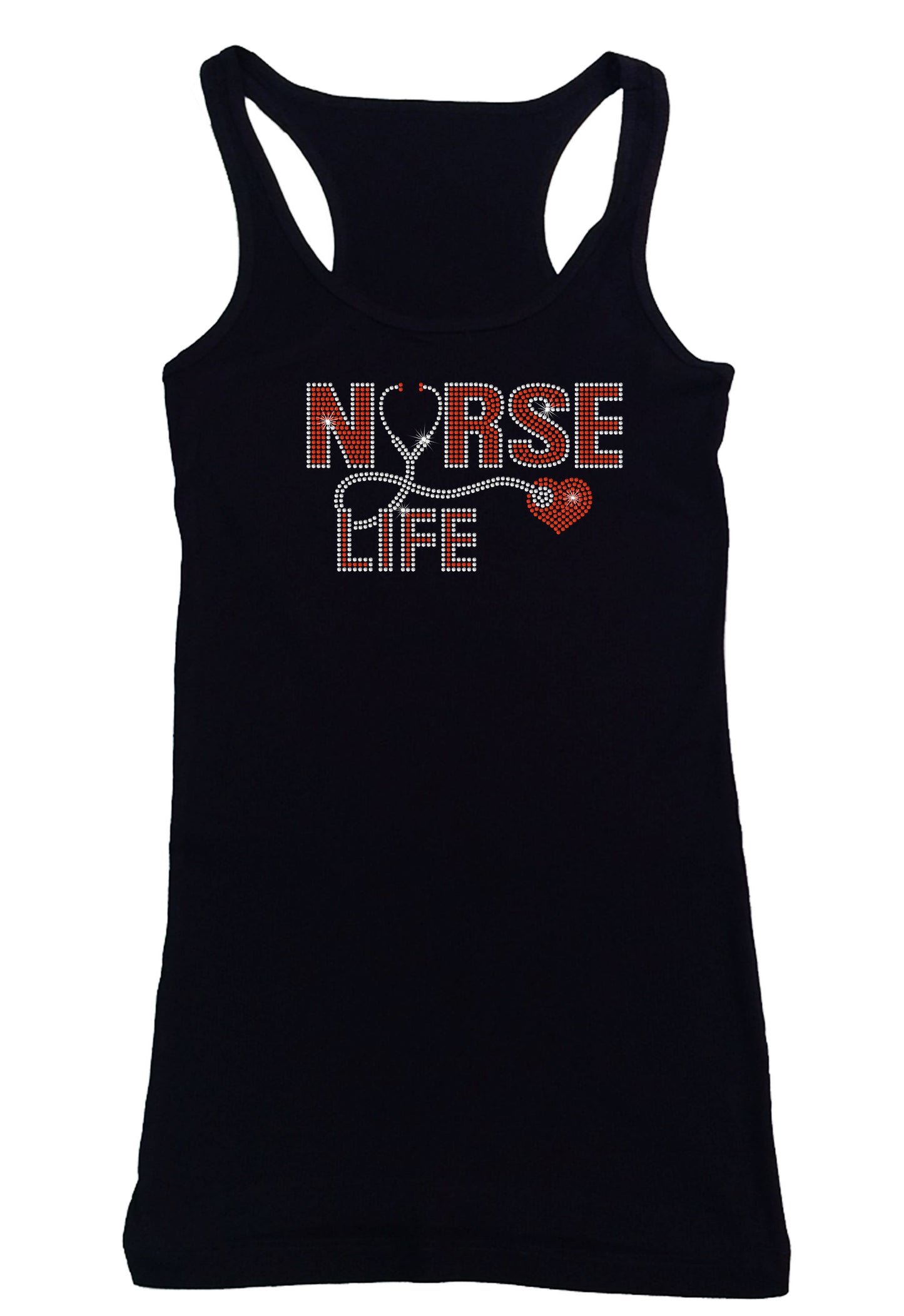 Women's Rhinestone Fitted Tight Snug Shirt " Nurse Life w/ Stethoscope & Heart " in S, M, L, 1X, 2X, 3X