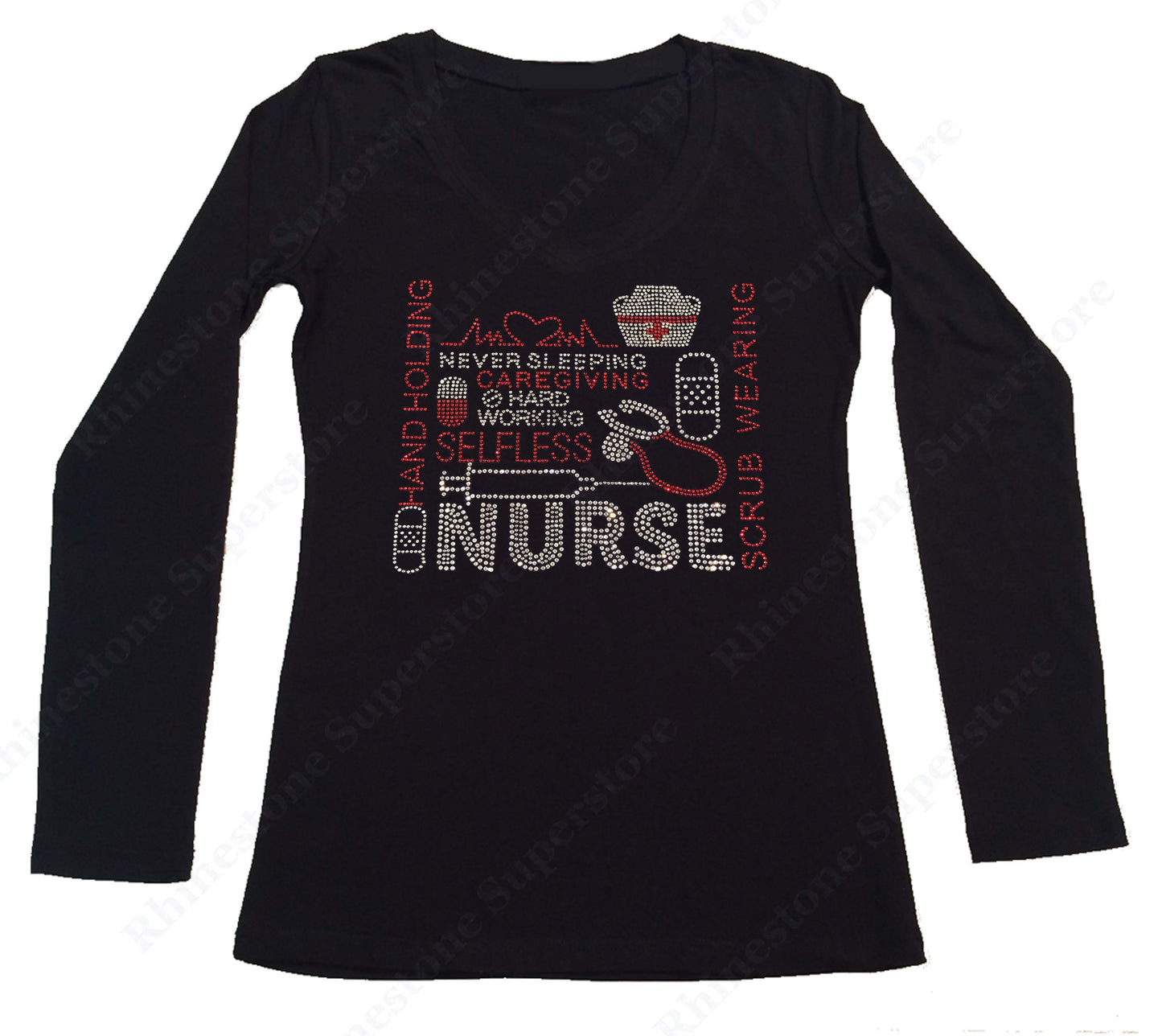 Womens T-shirt with Nurse in Rhinestones