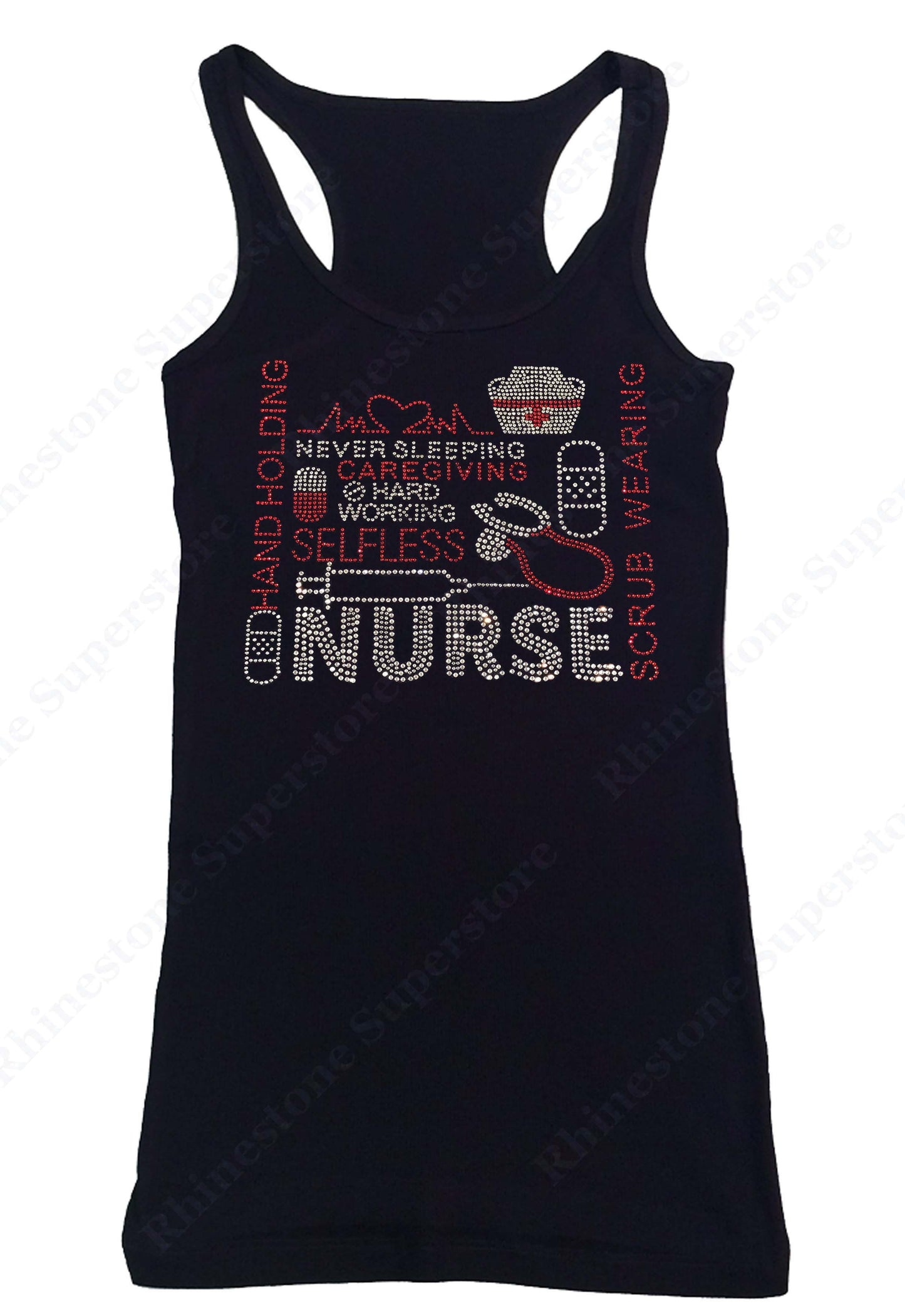 Womens T-shirt with Nurse in Rhinestones