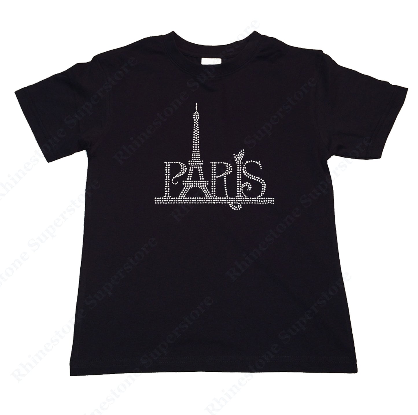Girls Rhinestone T-Shirt " Paris Eiffel Tower " Kids Size 3 to 14 Available