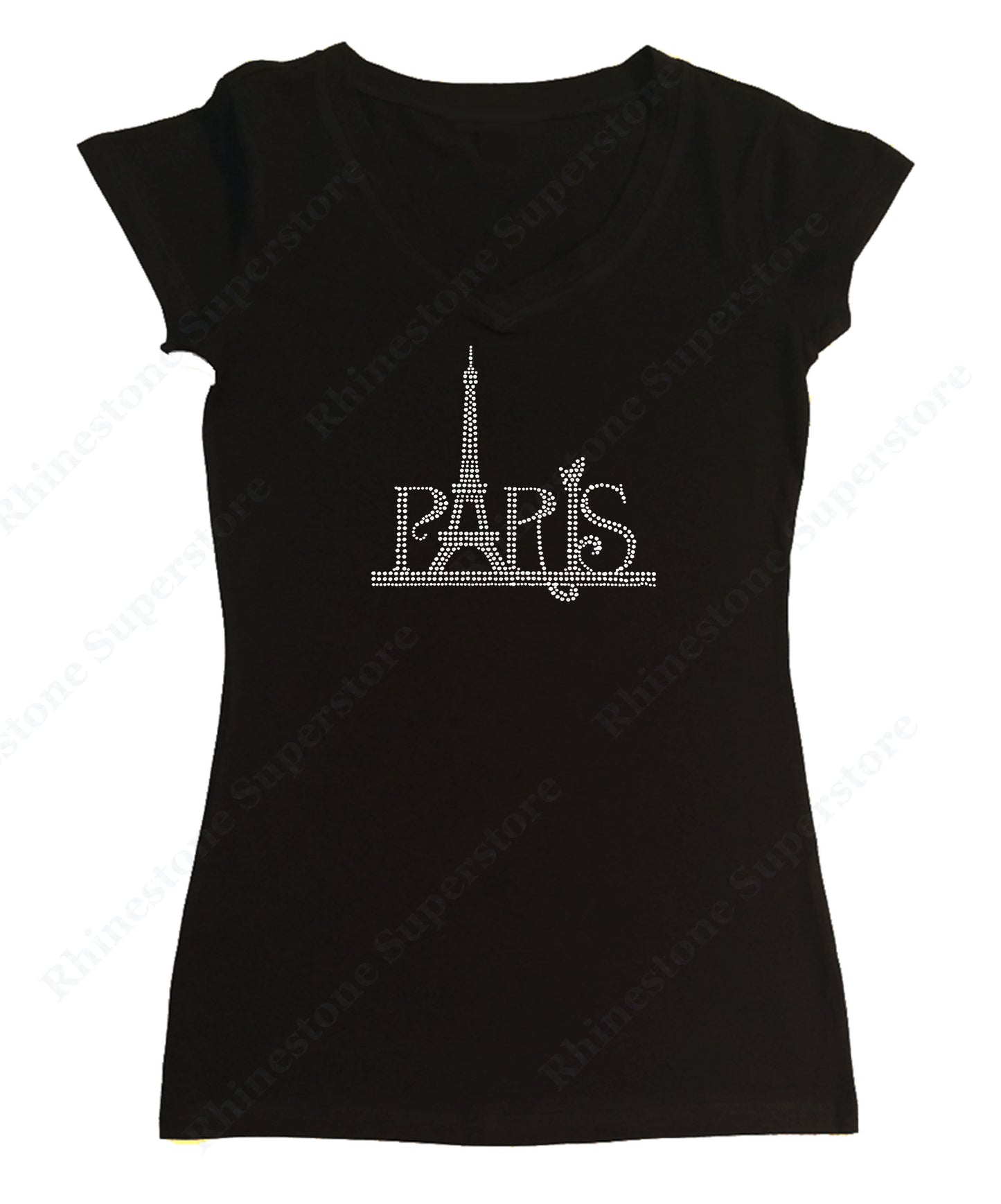 Womens T-shirt with Paris Eiffel Tower in Rhinestones