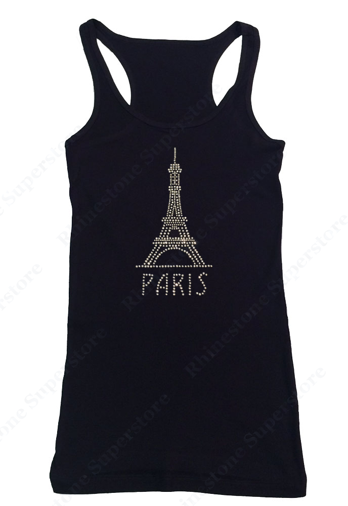 Womens T-shirt with Paris Eiffel Tower in Rhinestones