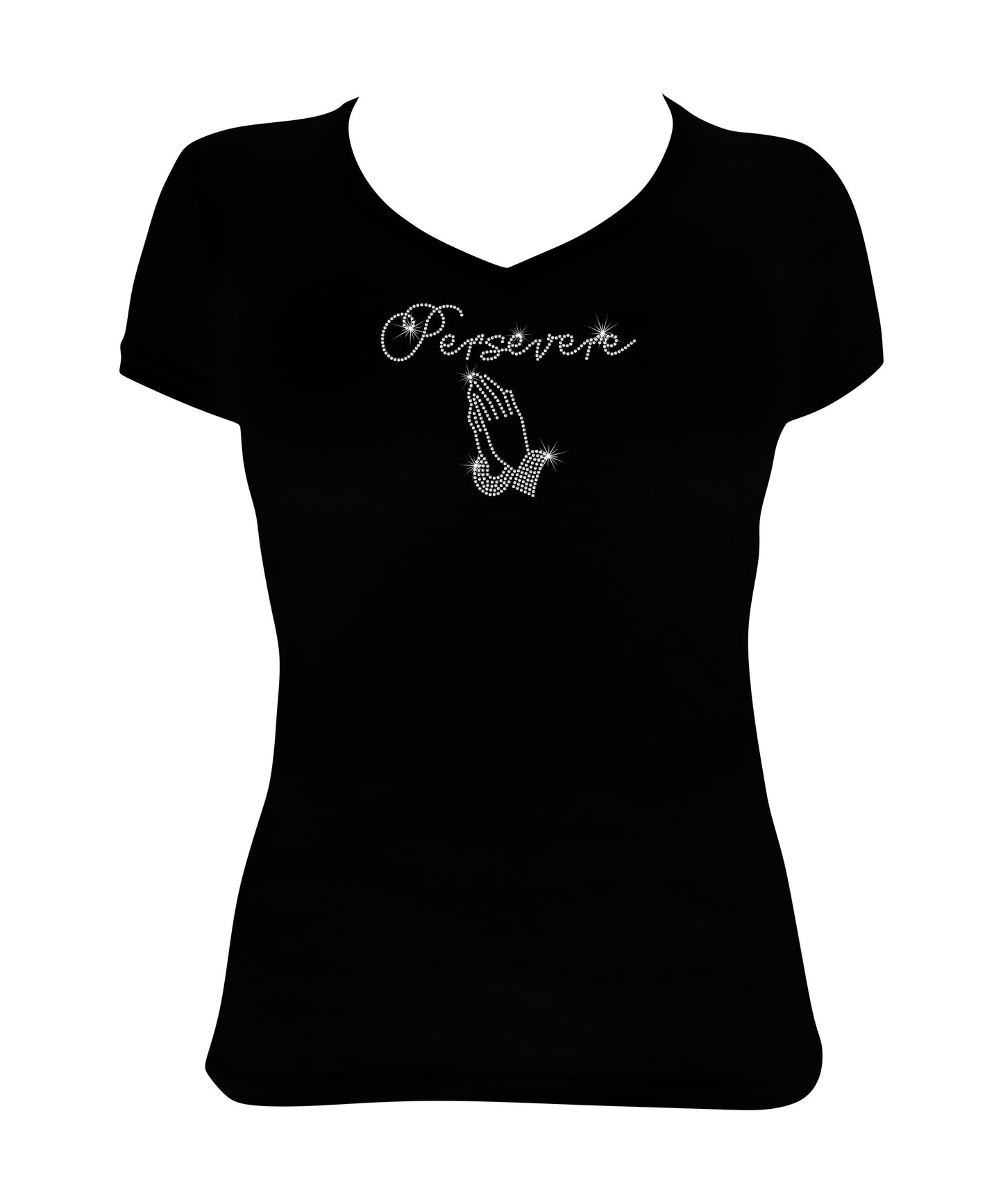 Persevere with Praying Hands - Rhinestone Shirt, Jesus Bling