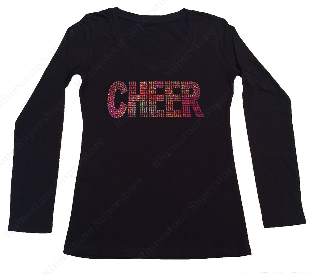 Womens T-shirt with Cheer in Pink AB Sequence