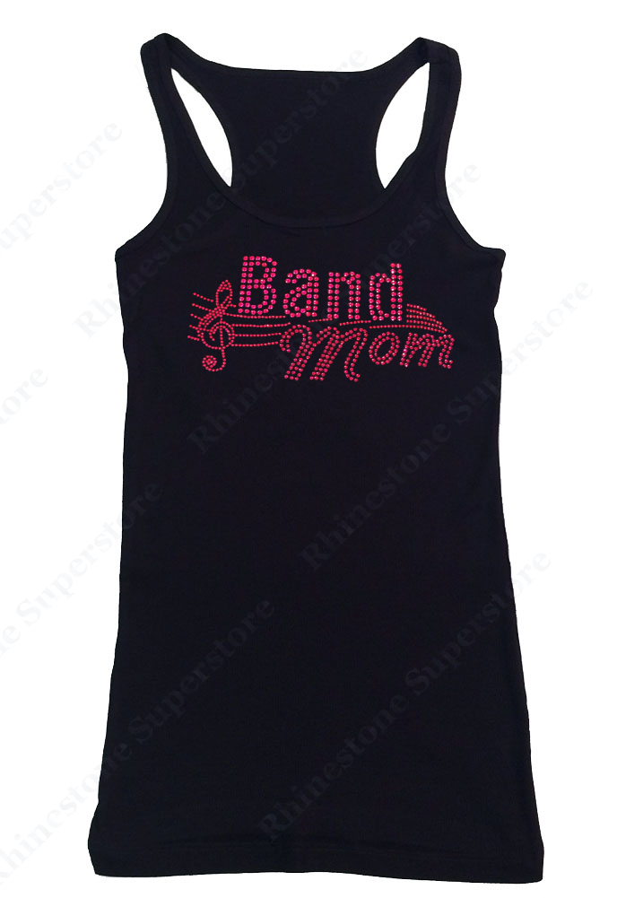 Womens T-shirt with Pink Band Mom in Rhinestones