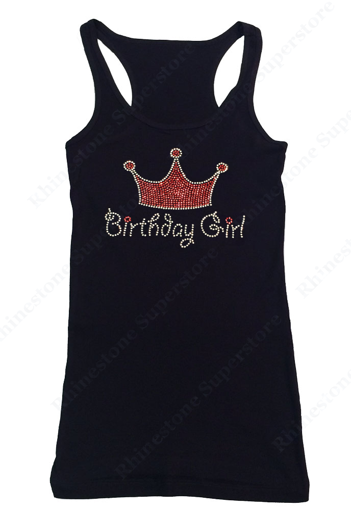 Womens T-shirt with Pink Birthday Girl Crown in Rhinestones