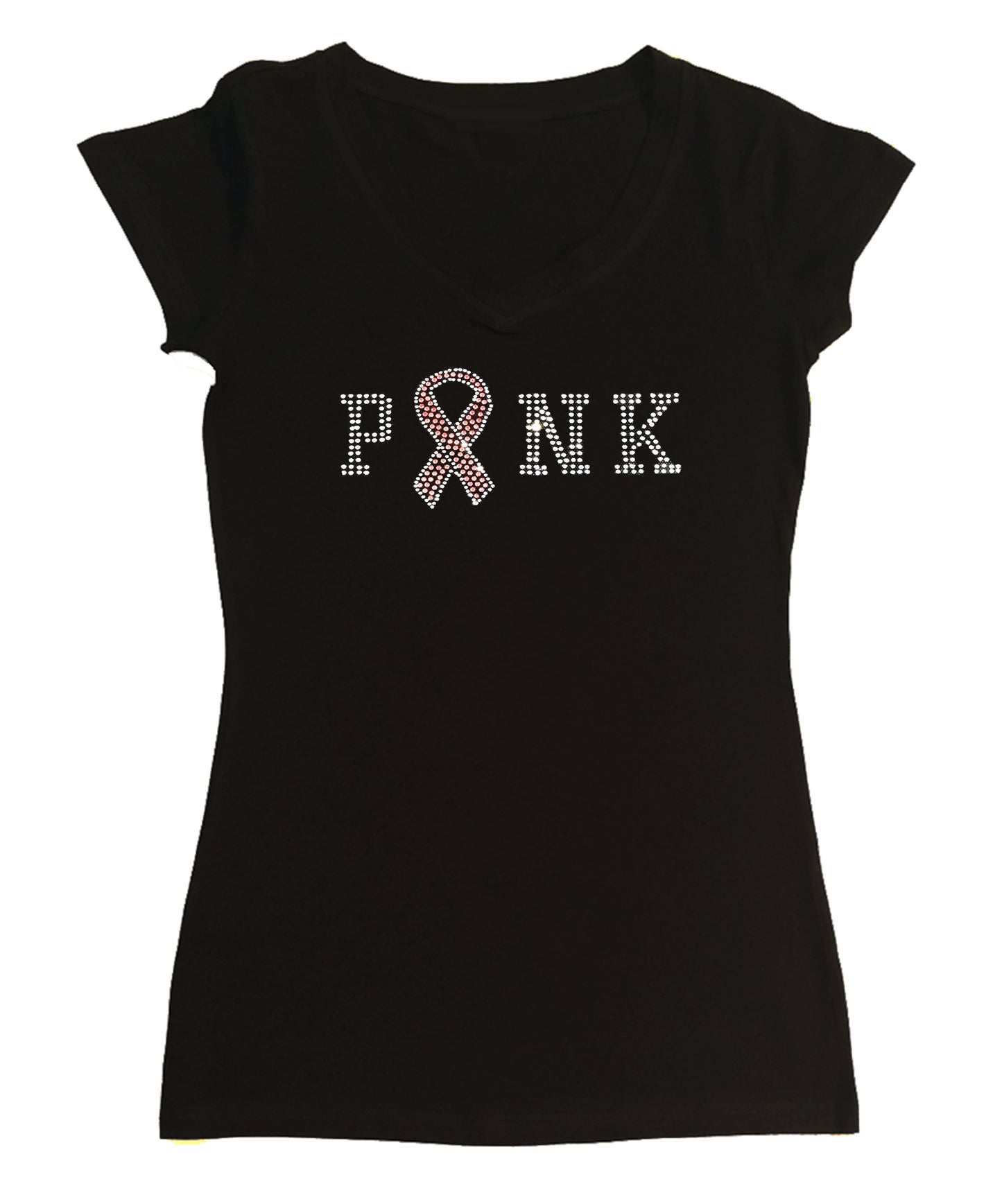 Womens T-shirt with Pink and Crystal Faith Cross in Rhinestones