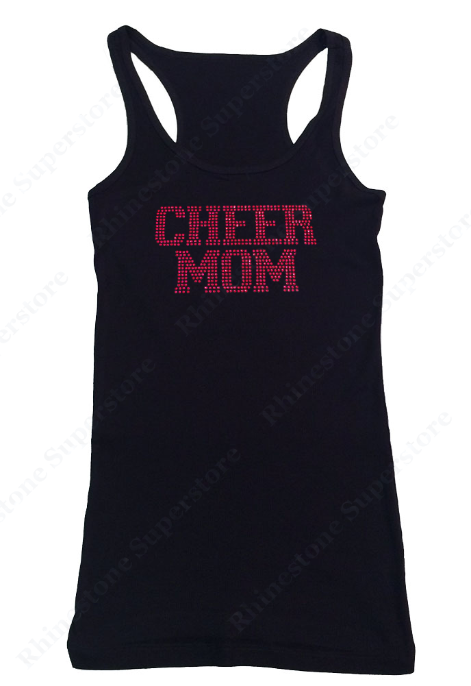 Womens T-shirt with Pink Cheer Mom in Rhinestones