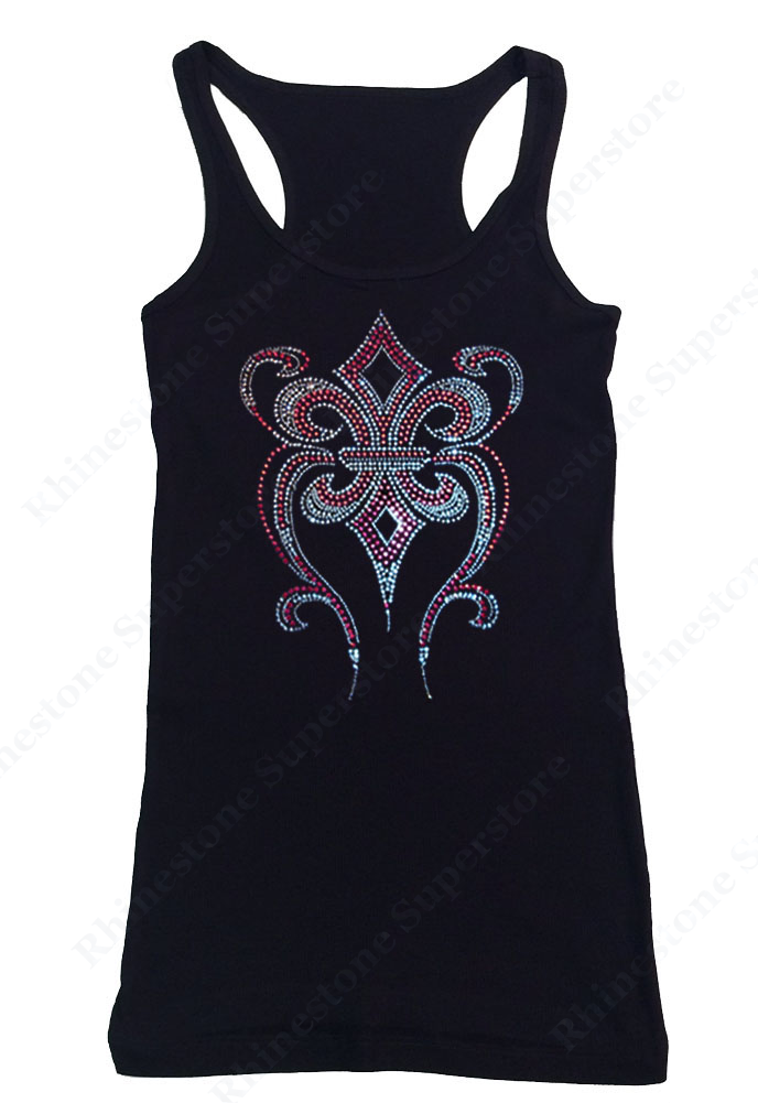 Womens T-shirt with Pink Fleur De Lis in Rhinestones