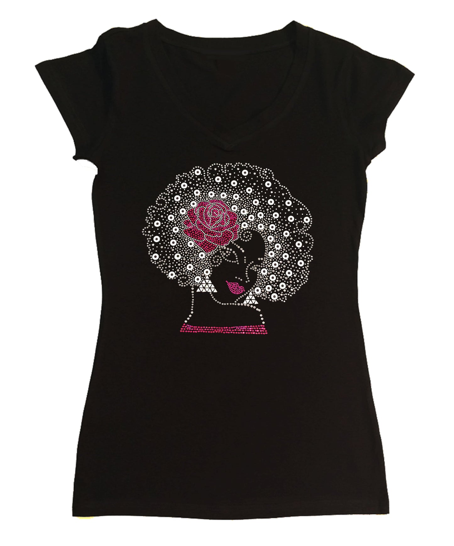Pink Flower Afro Girl in Rhinestones