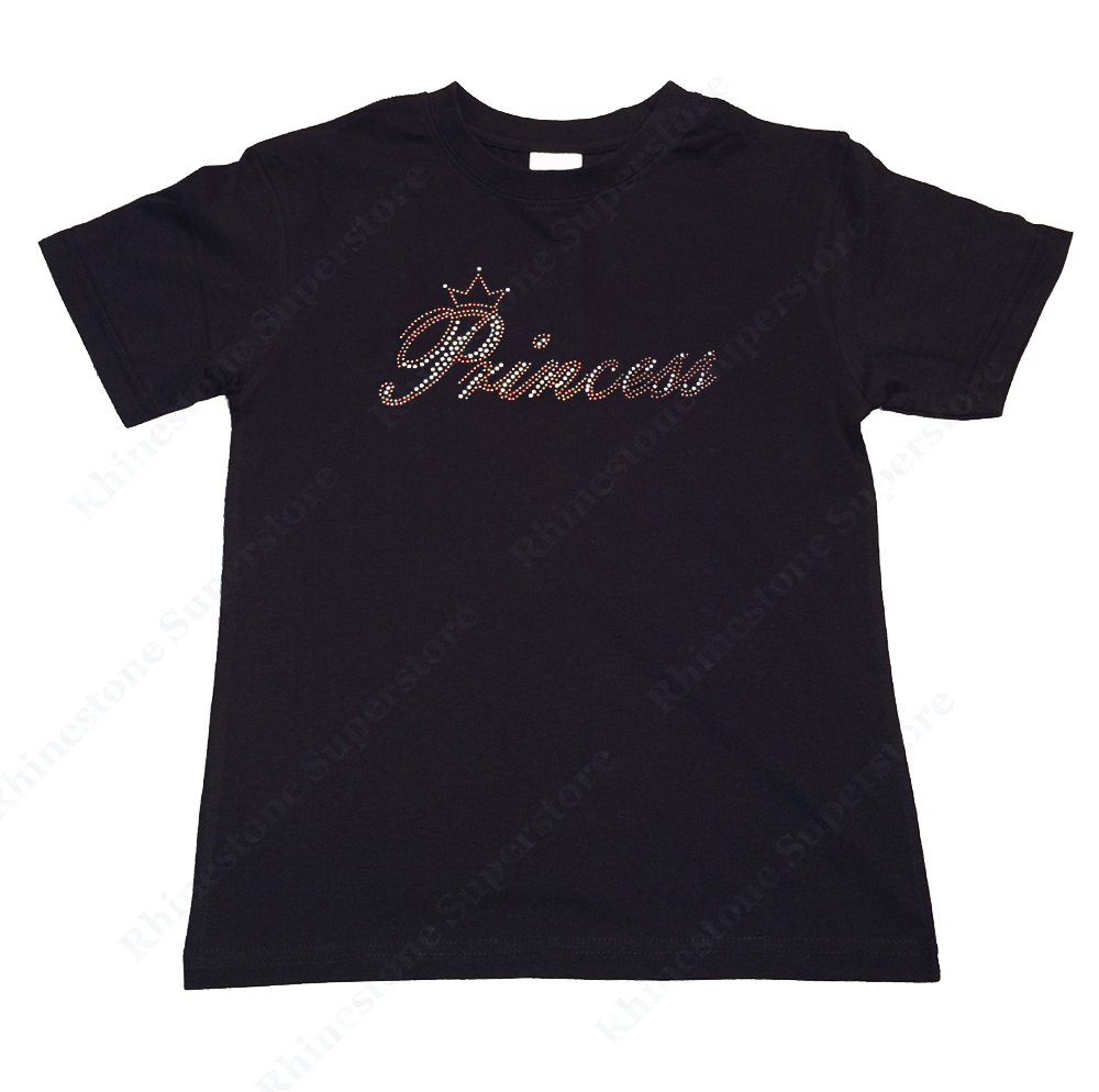 Girls Rhinestone & Rhinestuds T-Shirt " Pink Princess " Kids Size 3 to 14 Available