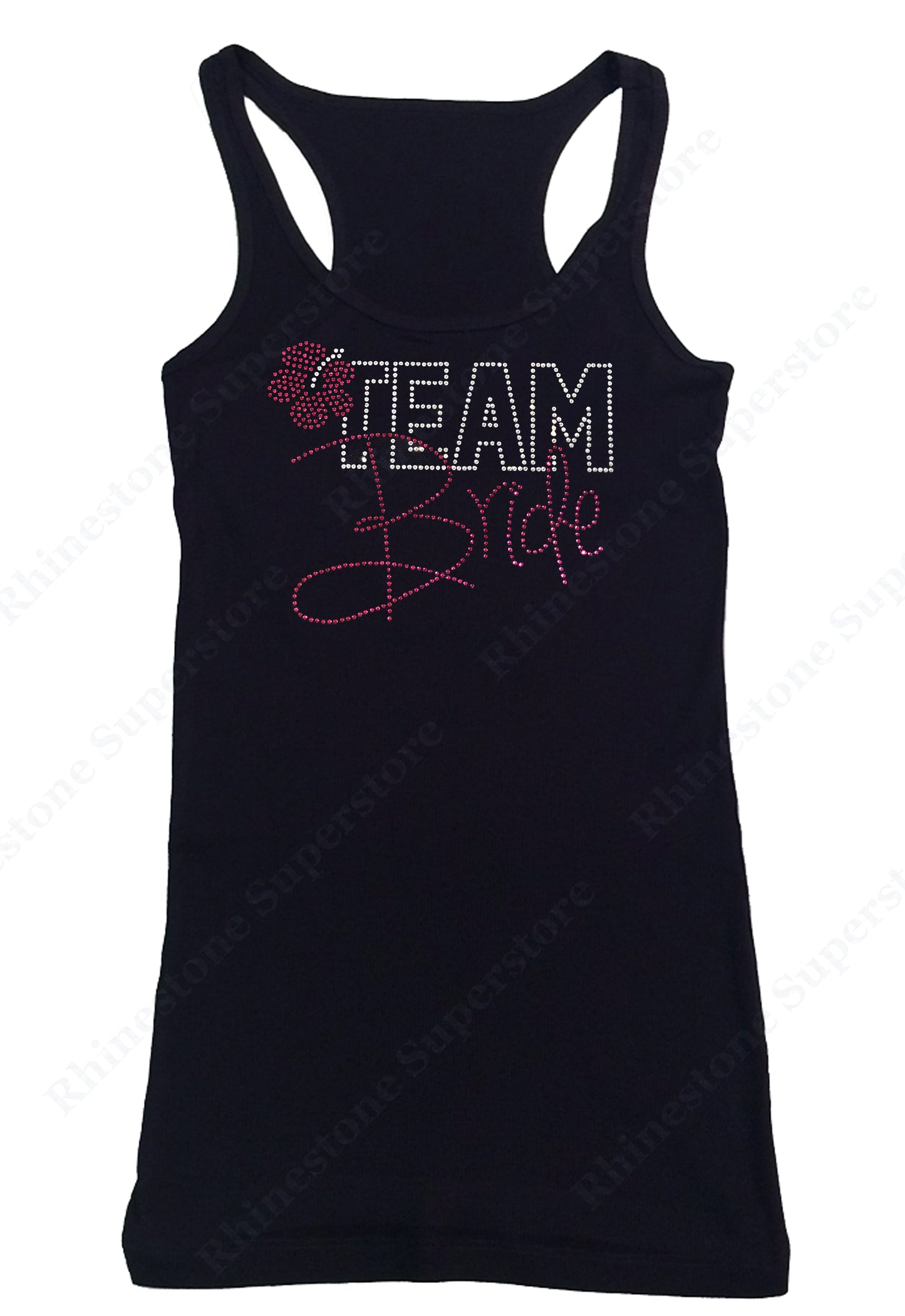 Womens T-shirt with Pink Team Bride with Flower in Rhinestones