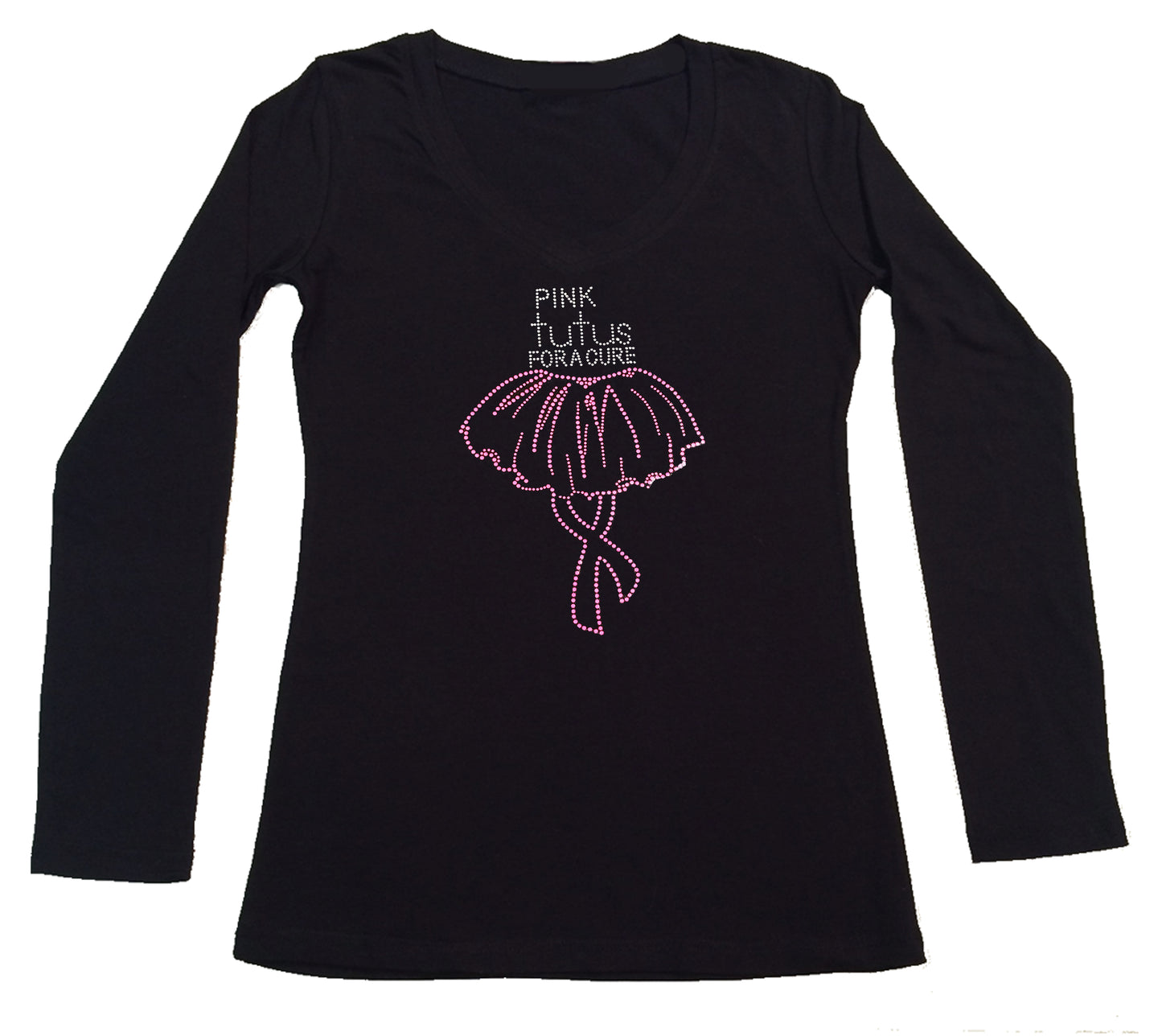 Womens T-shirt with Pink Tutus for a Cure Cancer Awarness in Rhinestones