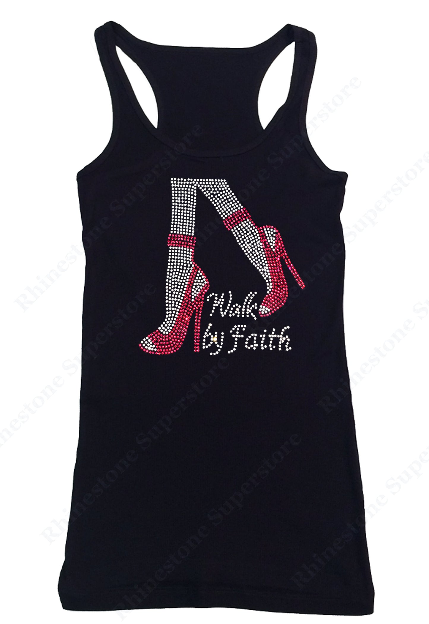 Womens T-shirt with Pink Walk by Faith in Rhinestones