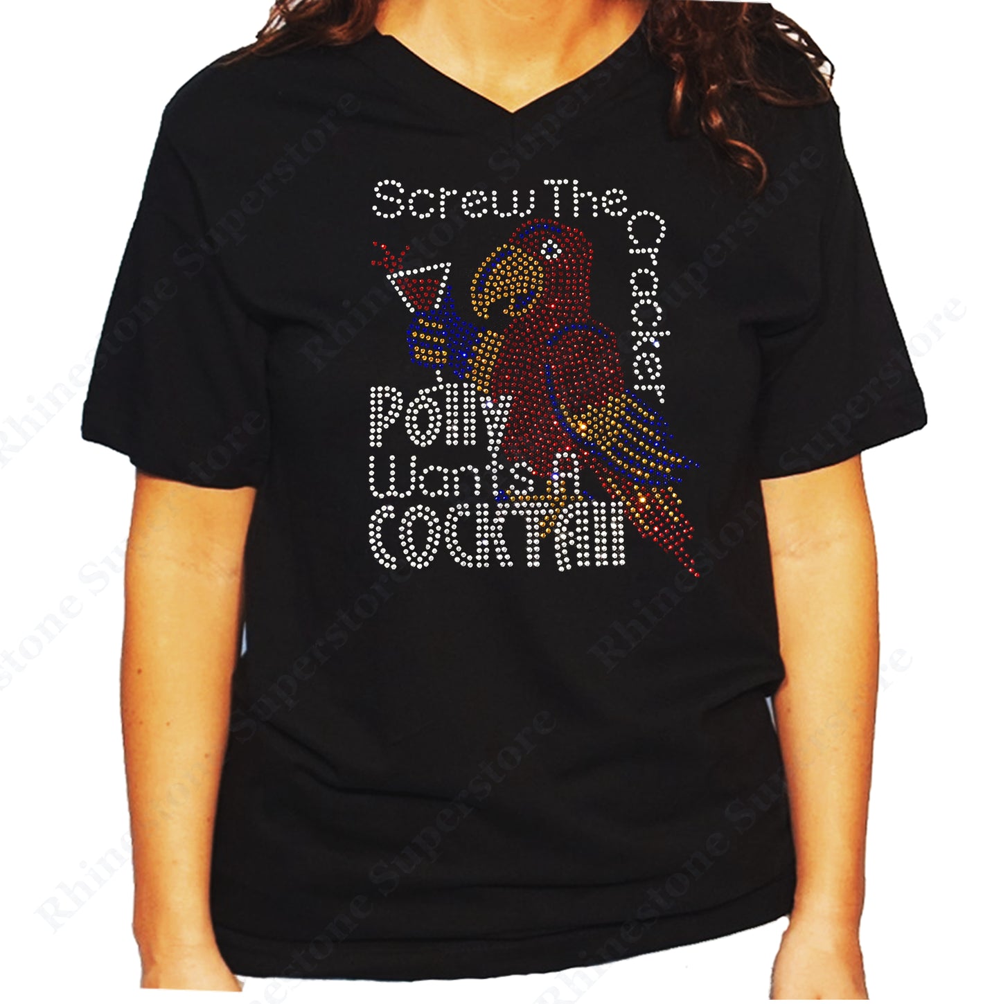 Women's / Unisex T-Shirt with Poly wants a Cocktail Drink in Rhinestones
