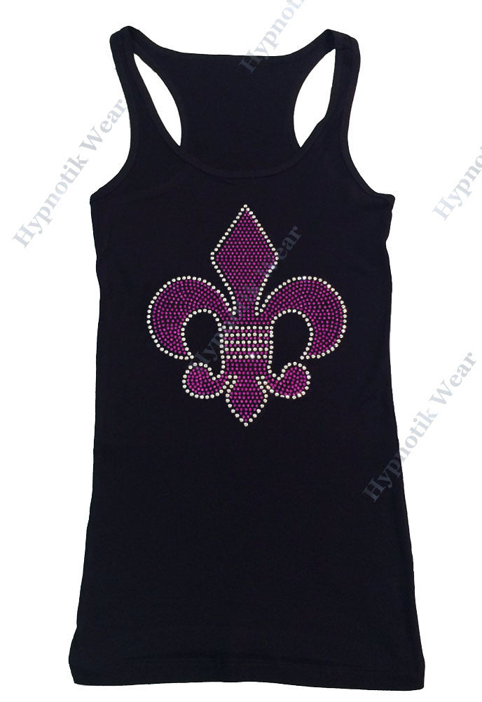 Womens T-shirt with Purple Fleur de lis in Rhinestuds