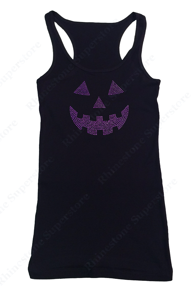 Womens T-shirt with Purple Jack O' Lantern in Rhinestones