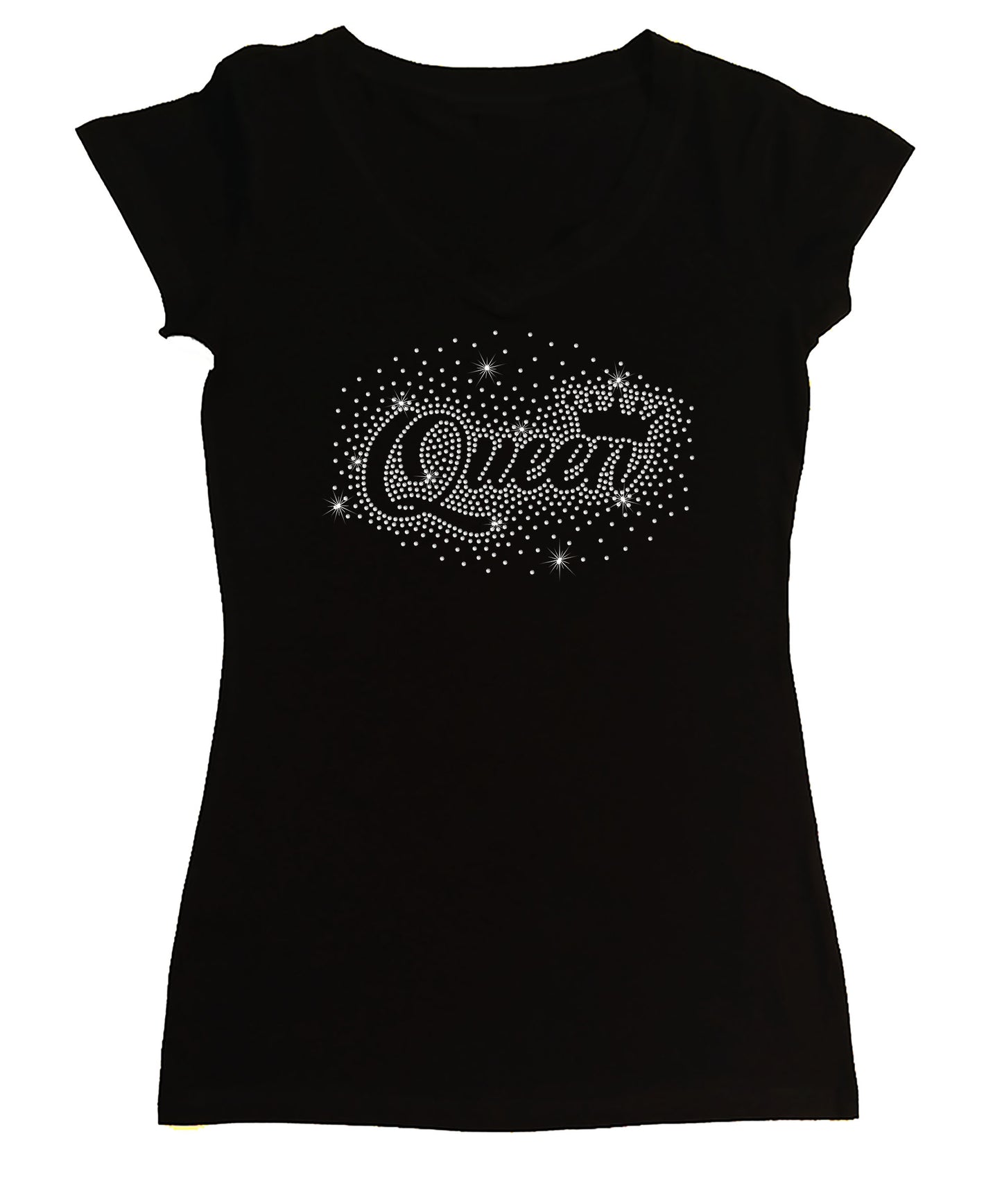 Women's Rhinestone Fitted Tight Snug Queen in Scattered Pattern