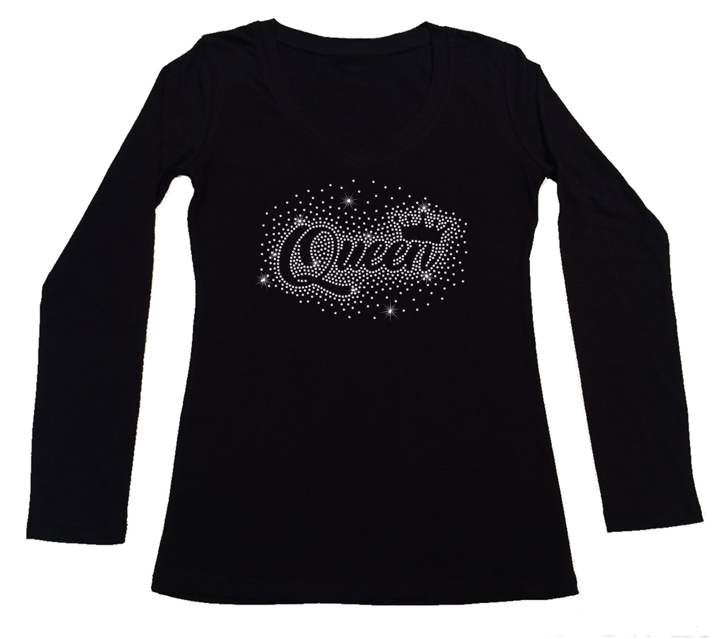 Women's Rhinestone Fitted Tight Snug Queen in Scattered Pattern