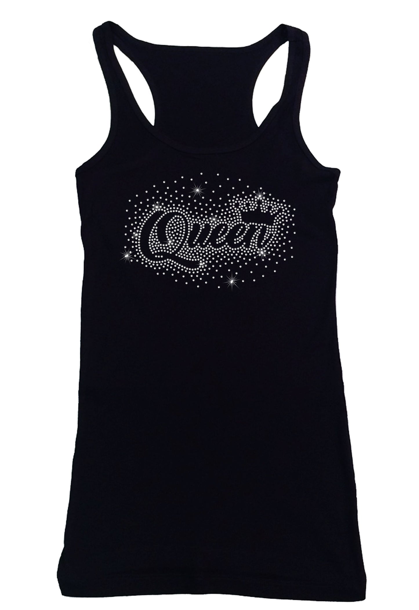 Women's Rhinestone Fitted Tight Snug Queen in Scattered Pattern